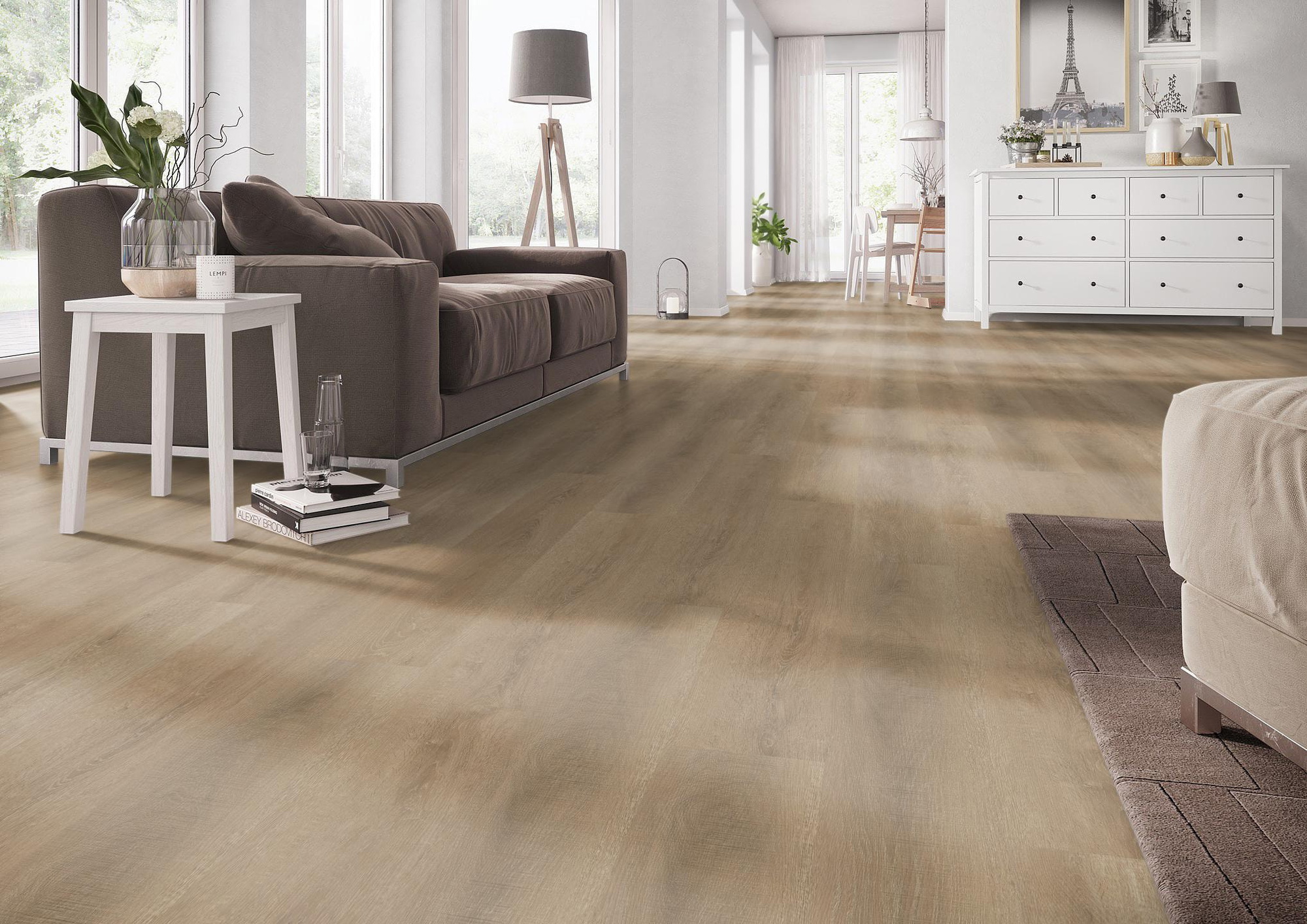 Milieubild Wohnzimmer mit Couch - nexflor Rigid Klick-Vinyl Apollo Click Collection Kefalonia Oak Milieubild Wohnzimmer mit Couch - nexflor NXF-60030-014