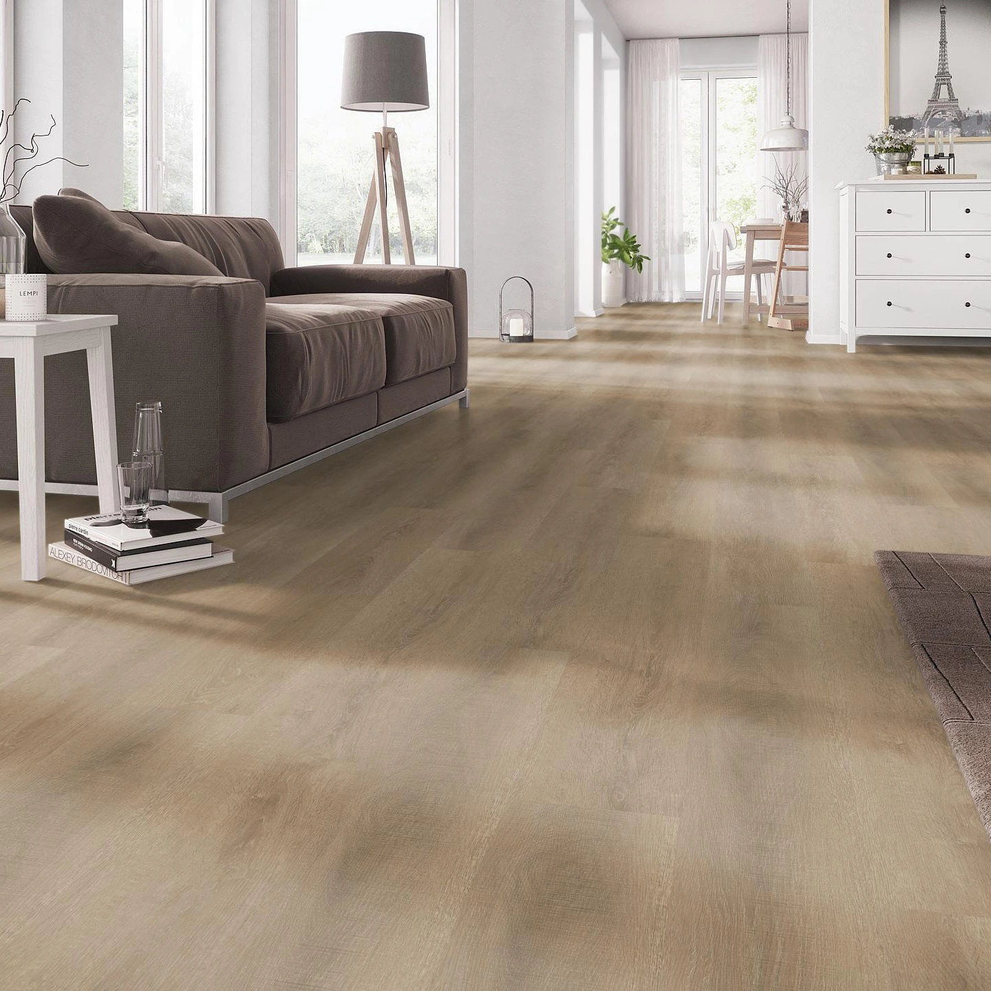 Milieubild Wohnzimmer mit Couch - nexflor Rigid Klick-Vinyl Apollo Click Collection Kefalonia Oak Milieubild Wohnzimmer mit Couch - nexflor NXF-60030-014