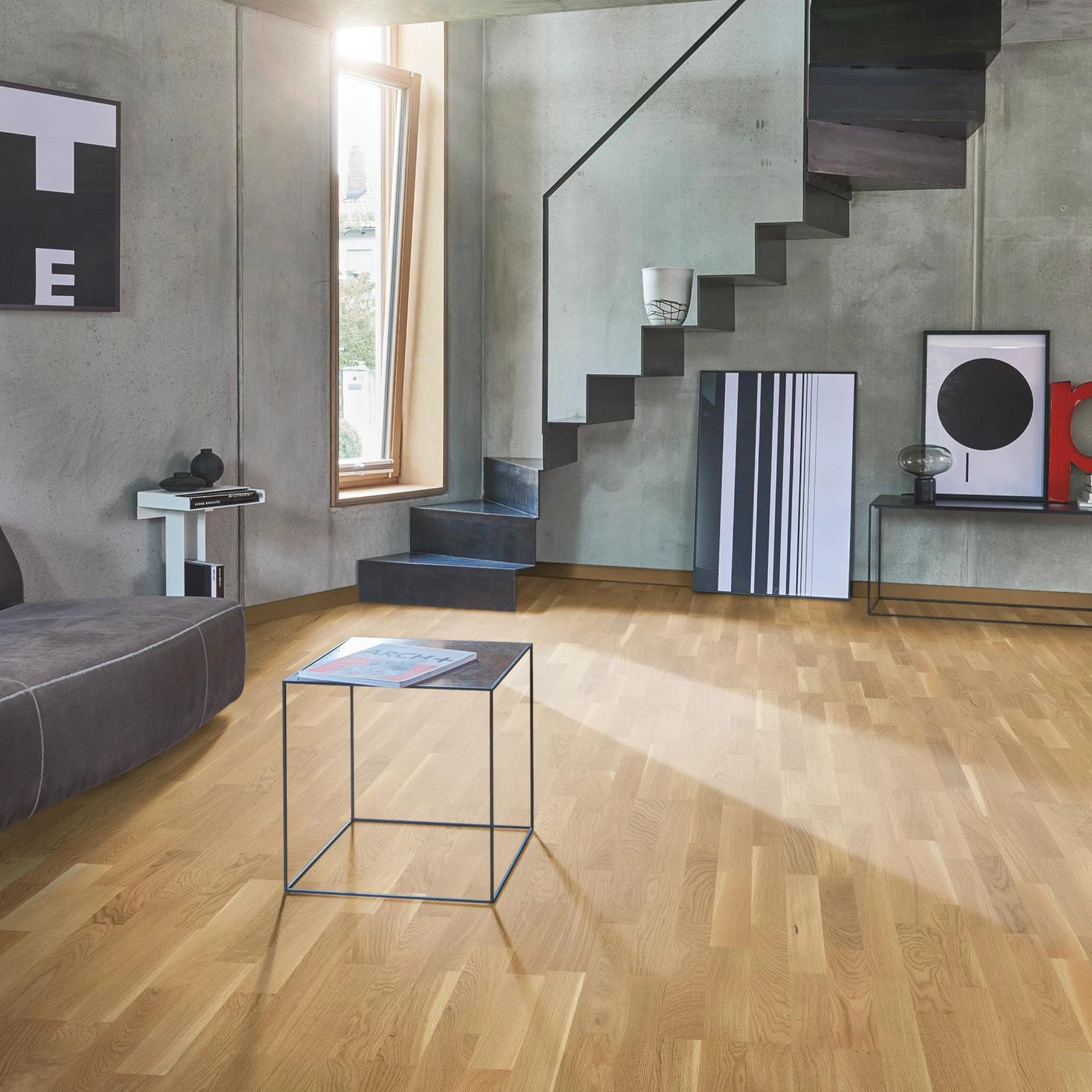 Milieubild Wohnzimmer im modernen Loft-Stil - Parador Parkett Classic 3060 Eiche matt Milieubild Wohnzimmer im modernen Loft-Stil - Parador 1247126