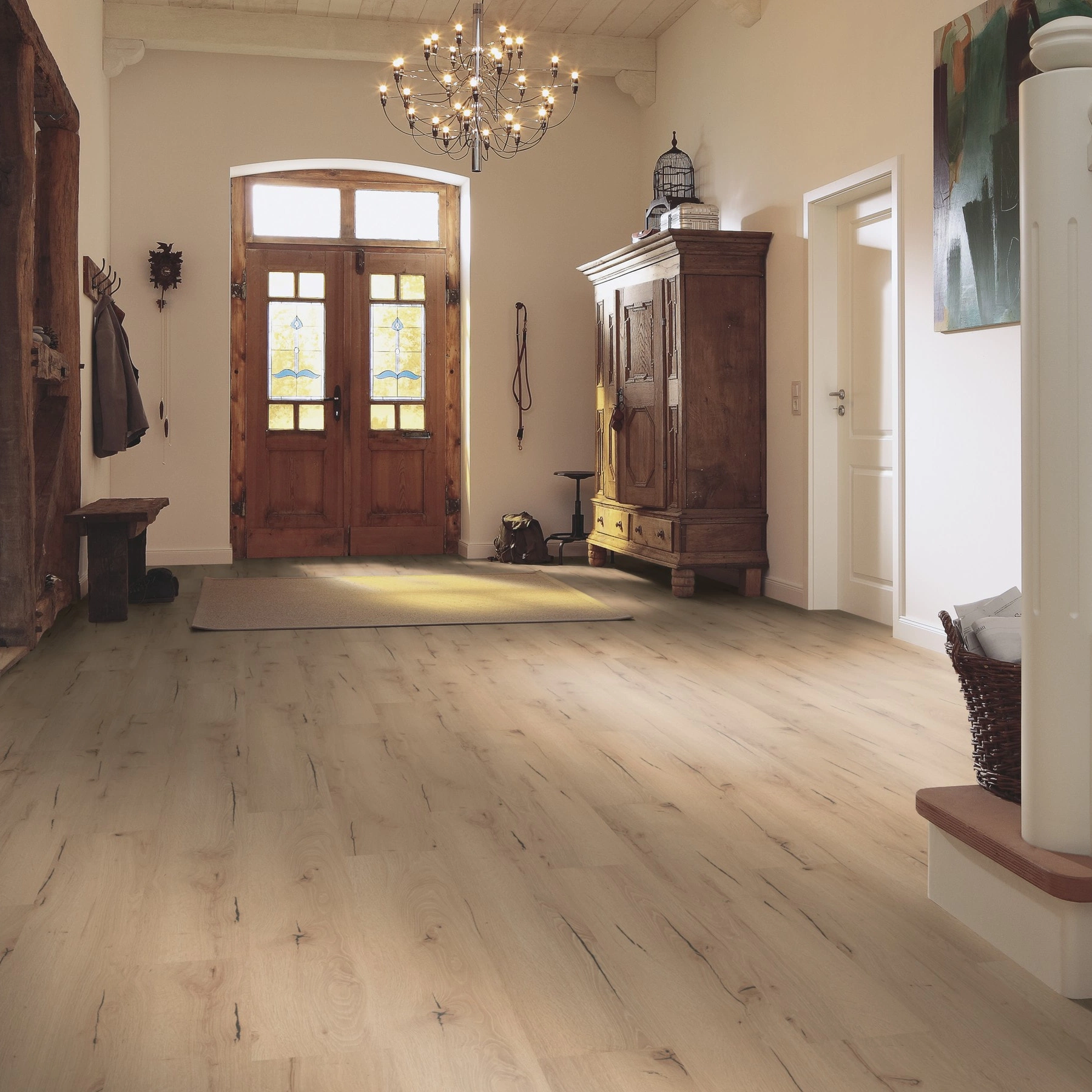Milieubild Eingangsbereich mit Flur im Landhaus-Stil - MEISTER Laminat LC 55 Risseiche hell Milieubild Eingangsbereich mit Flur im Landhaus-Stil - MEISTER 600012-1288198-06258