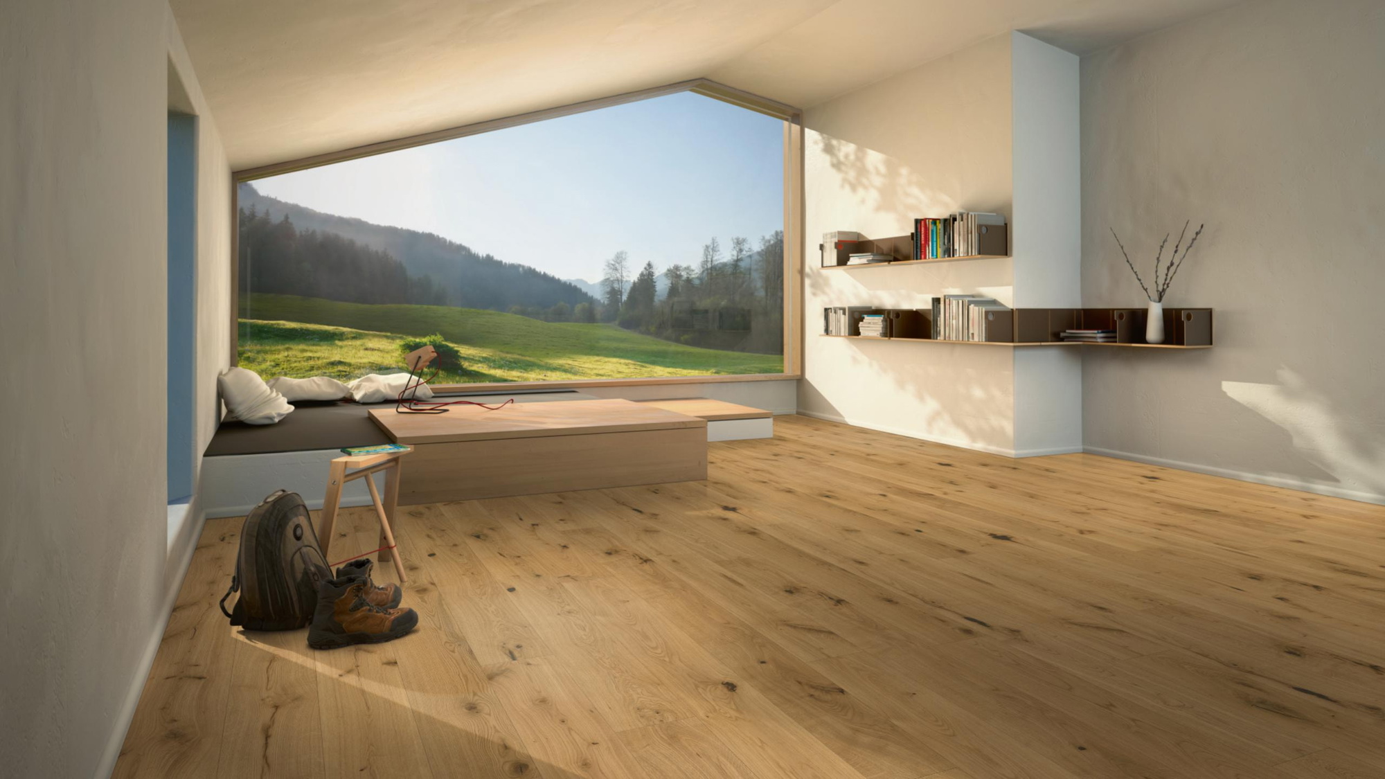 Milieubild Moderne Hütte mit Blick in die Natur - Parador Parkett Basic 11-5 Eiche Chianti natur Milieubild Moderne Hütte mit Blick in die Natur - Parador 1748897
