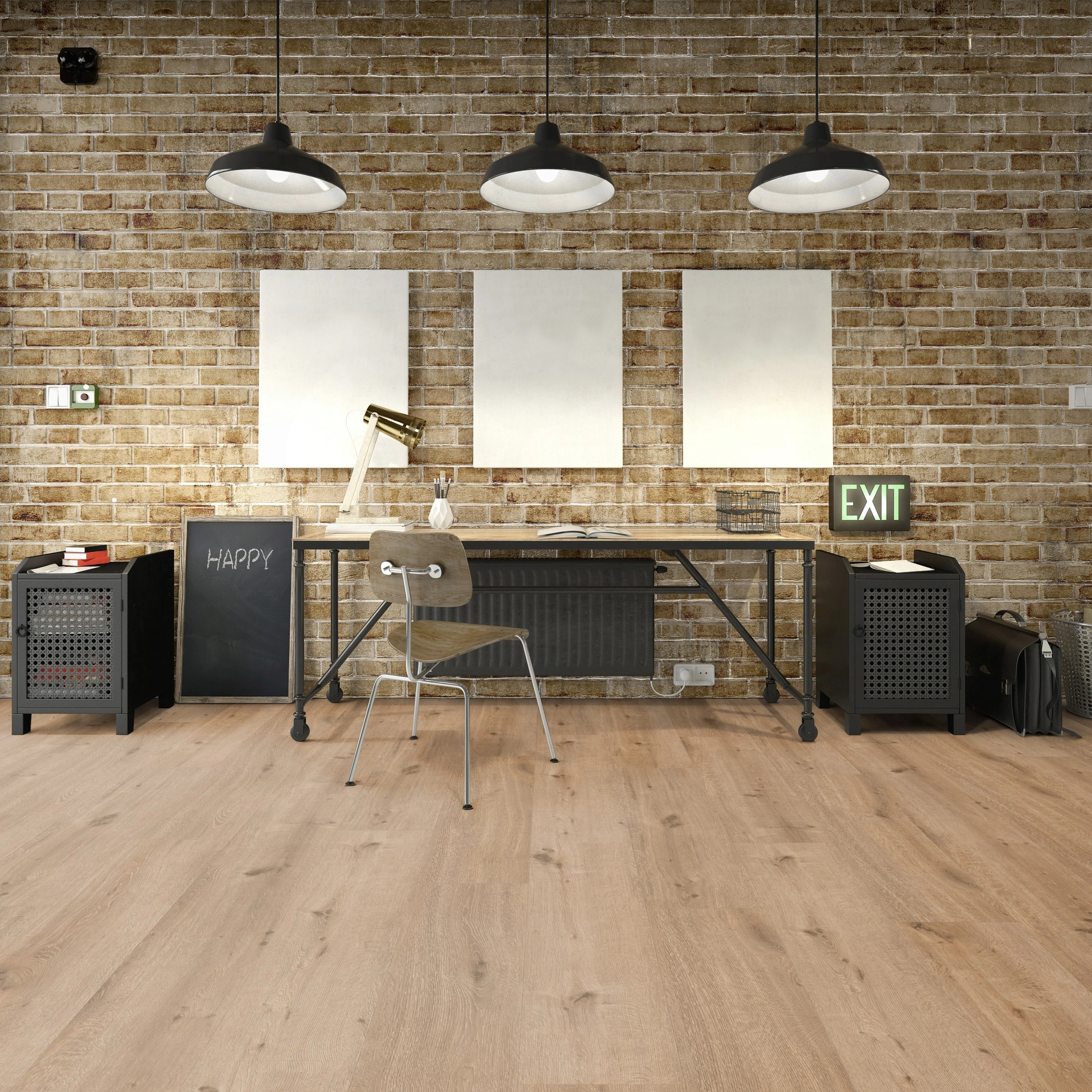 Milieubild Industrielles Wohnzimmer mit Arbeitsbereich - Friends by ter Hürne HDF Klick-Vinyl Eiche Thomas Milieubild Industrielles Wohnzimmer mit Arbeitsbereich - Friends by ter Hürne 1188200101