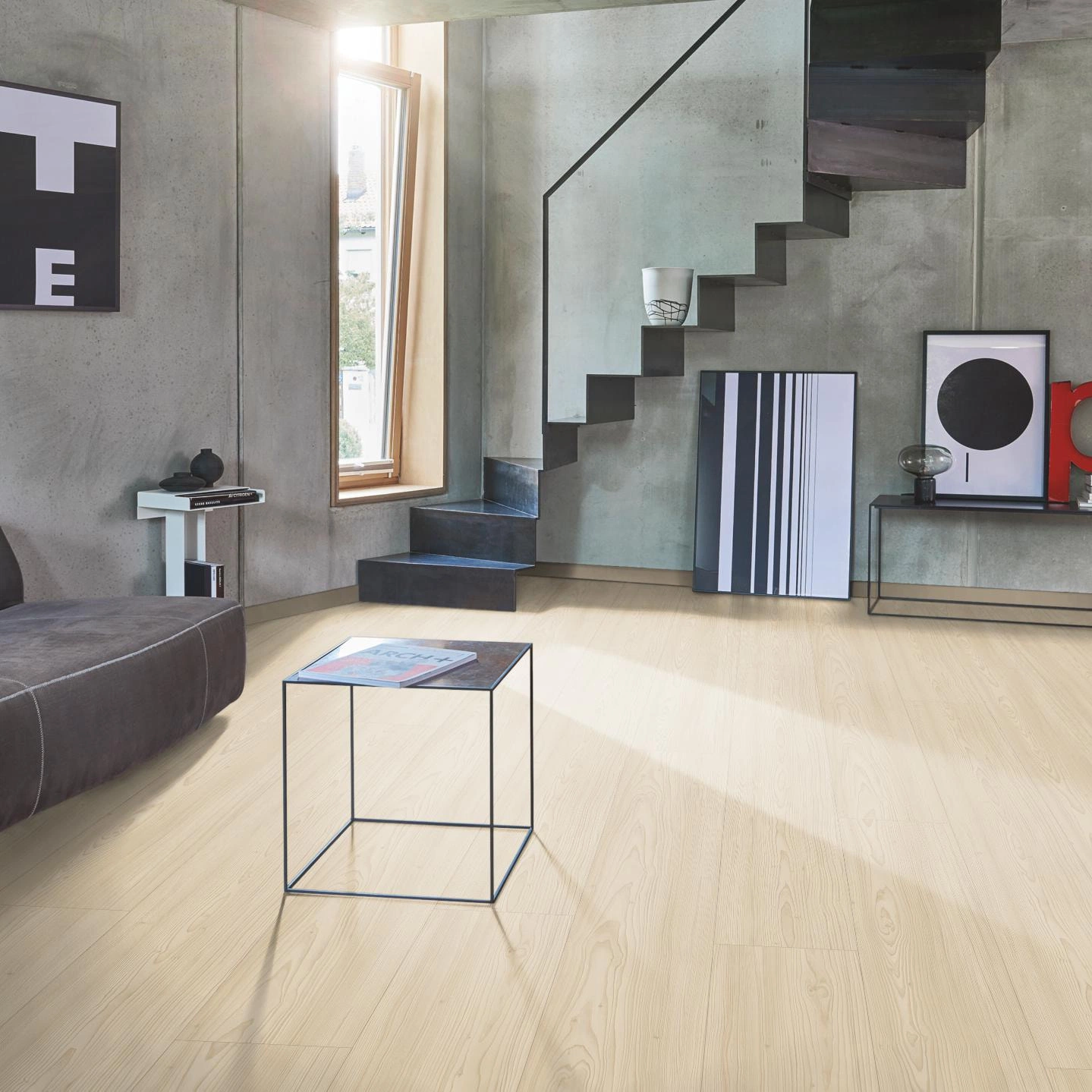 Milieubild Wohnzimmer im modernen Loft-Stil - Parador HDF Klick-Designboden Modular ONE Lärche Apollo natur Milieubild Wohnzimmer im modernen Loft-Stil - Parador 1748727