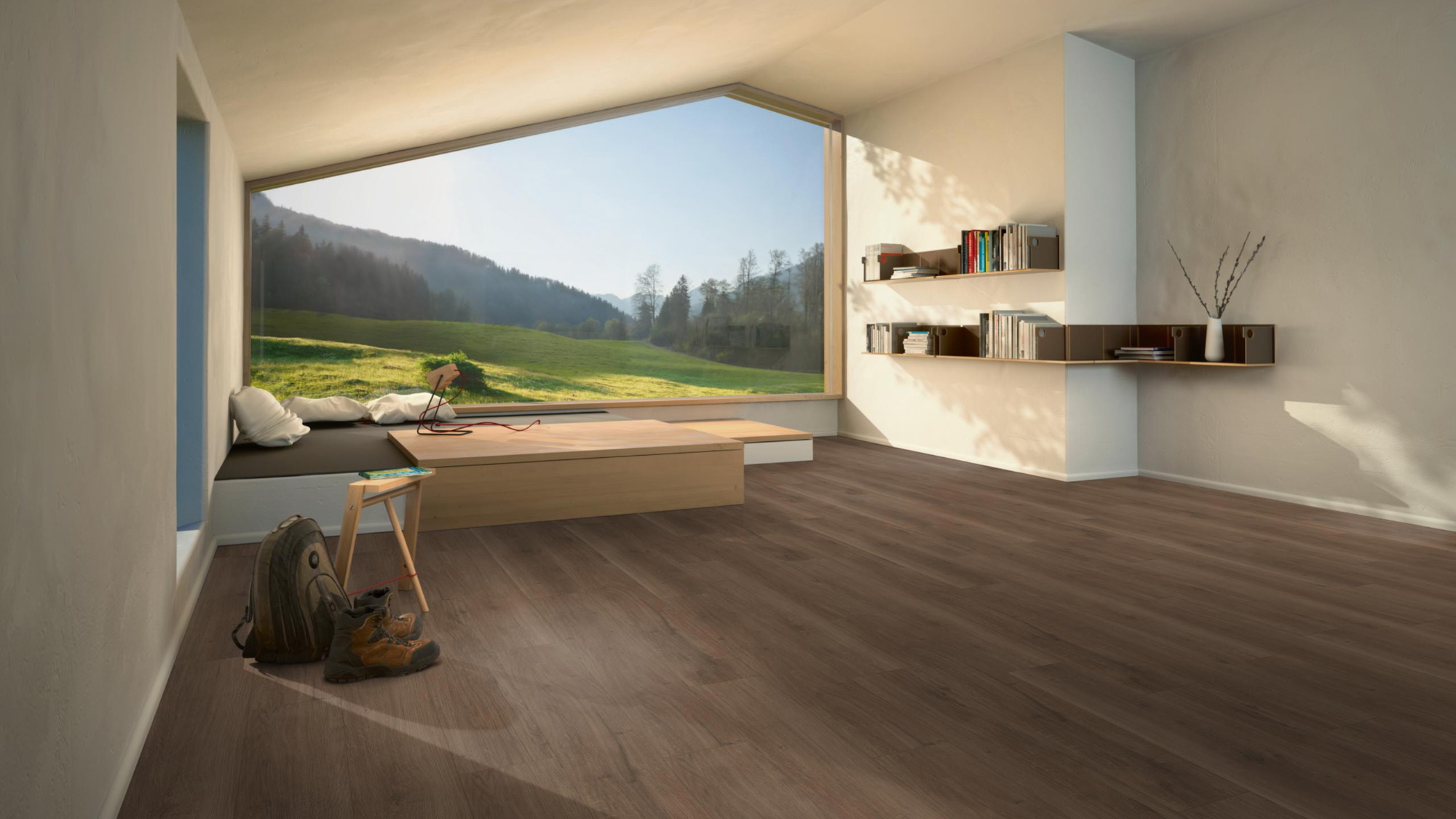 Milieubild Moderne Hütte mit Blick in die Natur - Parador HDF Klick-Designboden Modular ONE Eiche Spirit geräuchert Milieubild Moderne Hütte mit Blick in die Natur - Parador 1730773