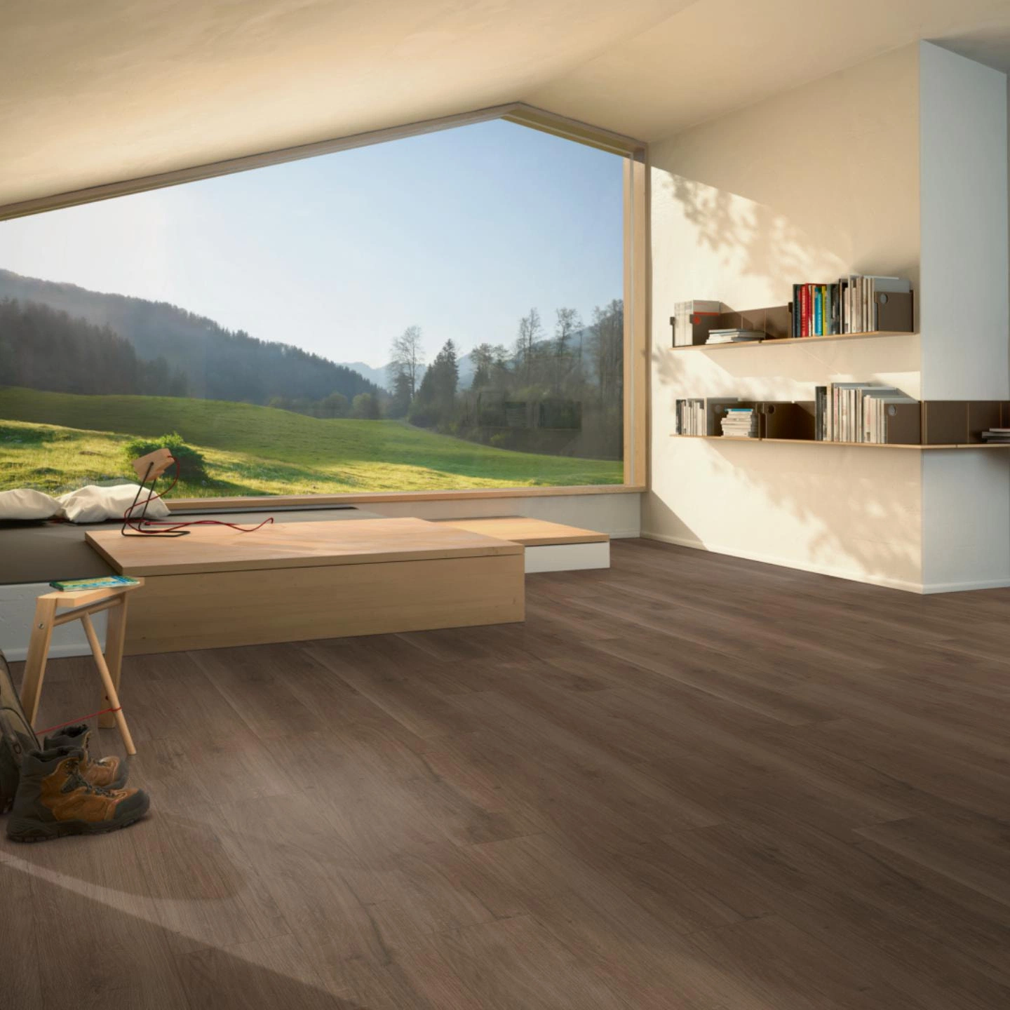 Milieubild Moderne Hütte mit Blick in die Natur - Parador HDF Klick-Designboden Modular ONE Eiche Spirit geräuchert Milieubild Moderne Hütte mit Blick in die Natur - Parador 1730773