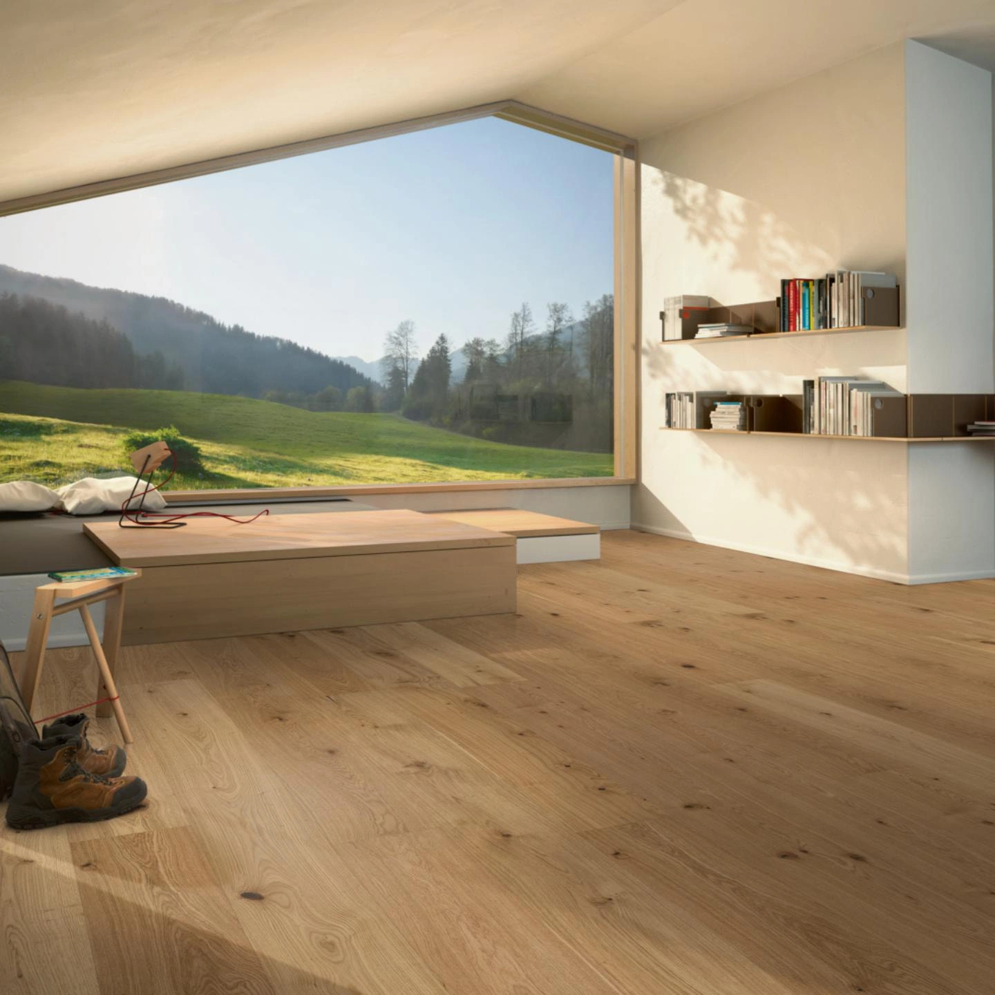 Milieubild Moderne Hütte mit Blick in die Natur - Parador Parkett Basic 11-5 Eiche Milieubild Moderne Hütte mit Blick in die Natur - Parador 1601464