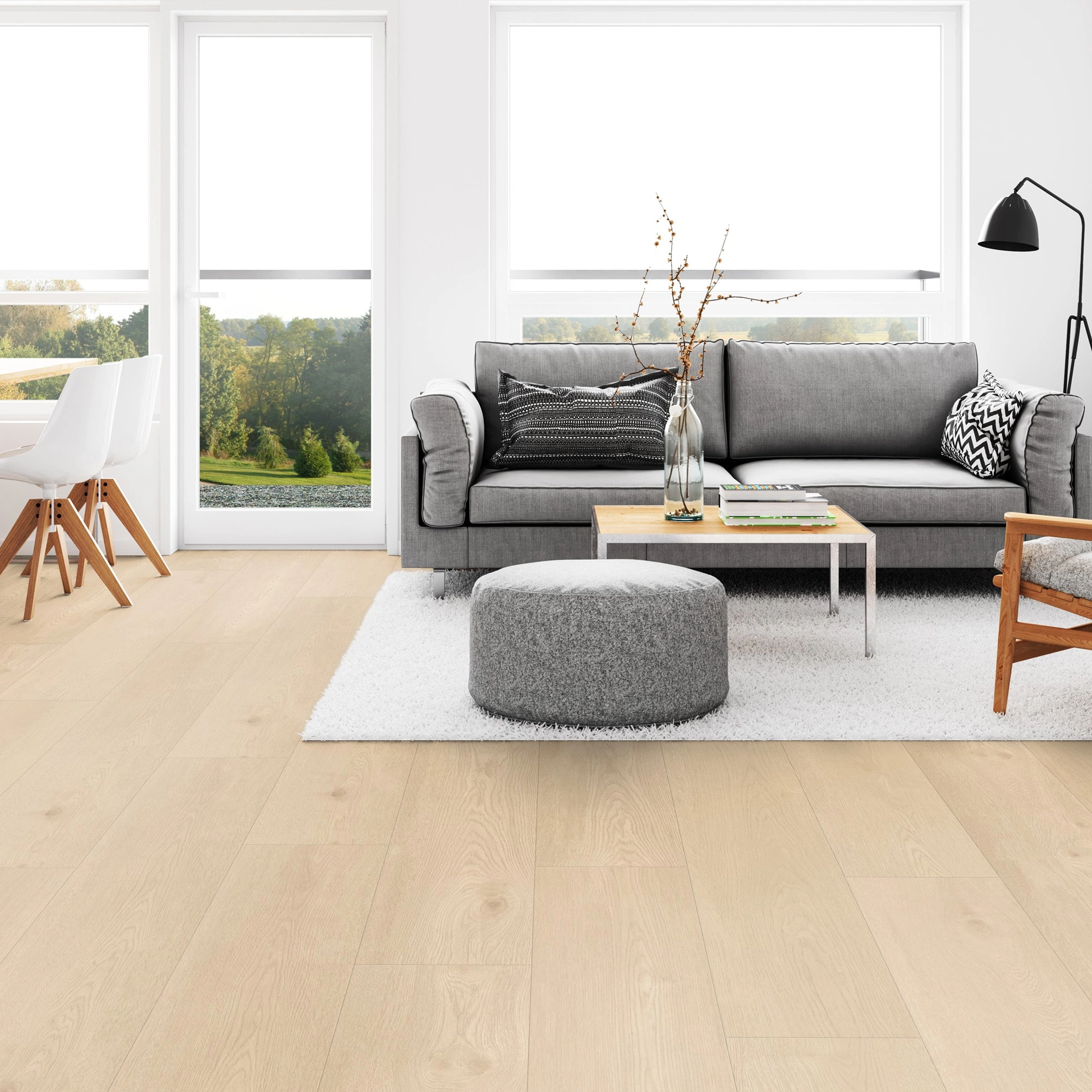 Milieubild Wohnzimmer mit Esszimmer - Tarkett Rigid Klick-Vinyl iD Click Ultimate 55 NATURALS Chatillon Oak Natural Milieubild Wohnzimmer mit Esszimmer - Tarkett 260023005