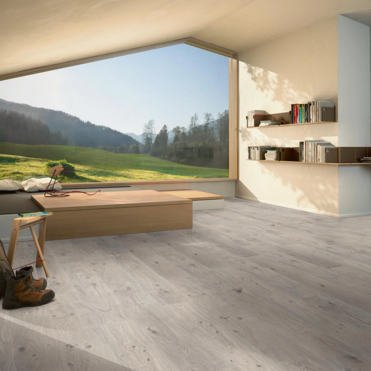 Milieubild Moderne Hütte mit Blick in die Natur - Parador Laminat Basic 400 Eiche Natur Grau Milieubild Moderne Hütte mit Blick in die Natur - Parador 1593798