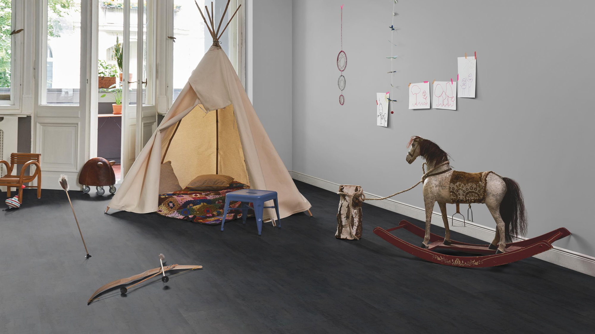 Milieubild Kinderzimmer in Stadtwohnung - Parador Laminat Trendtime 5 Rohstahl Milieubild Kinderzimmer in Stadtwohnung - Parador 1743600