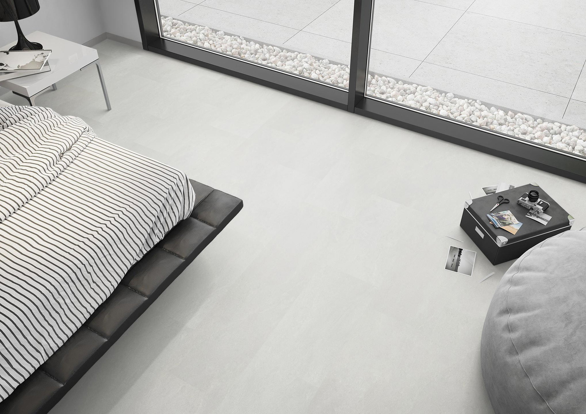 Milieubild Schlafzimmer mit Sitzkissen - nexflor Rigid Klick-Vinyl Oreios Click Collection Oros Milieubild Schlafzimmer mit Sitzkissen - nexflor NXF-62030-001