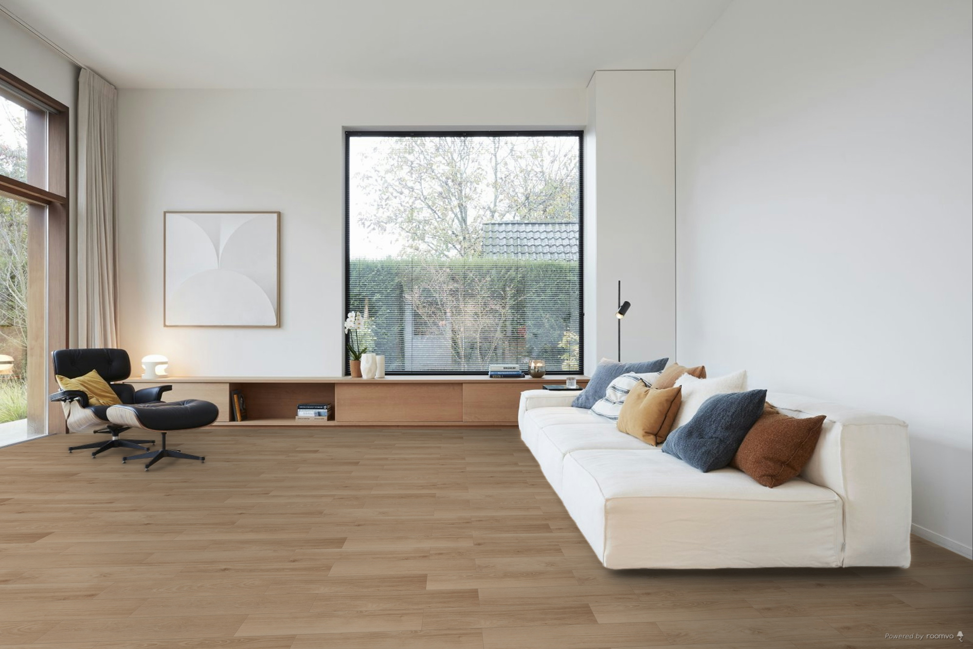 Milieubild Großräumiges Wohnzimmer mit Couch - BerryAlloc Klebe-Vinyl Zenn Gluedown 55 Herringbone Orlando Milieubild Großräumiges Wohnzimmer mit Couch - BerryAlloc 60002264