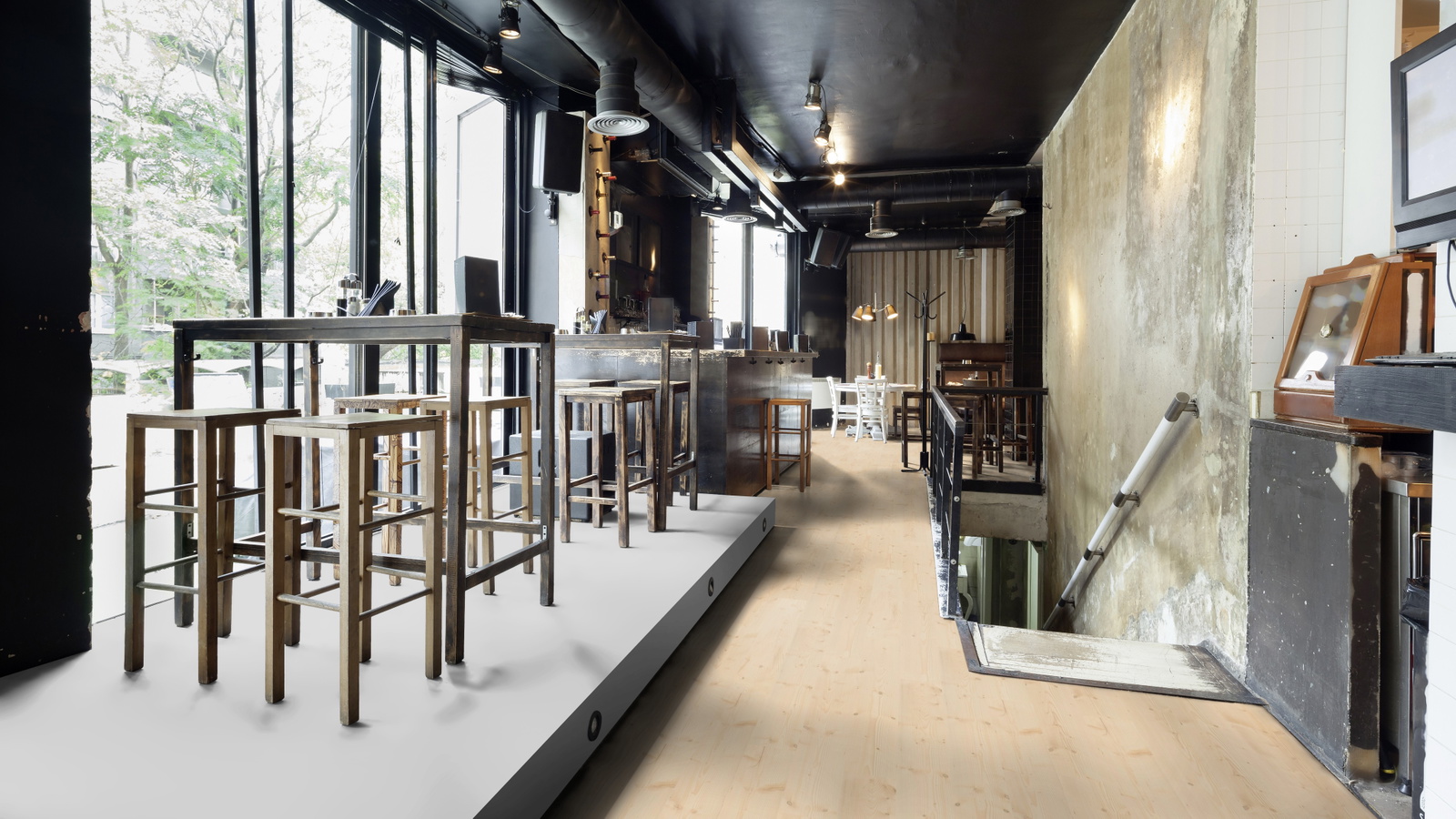 Milieubild Restaurant - Bar mit Tischen und Hockern - wineo PL297R