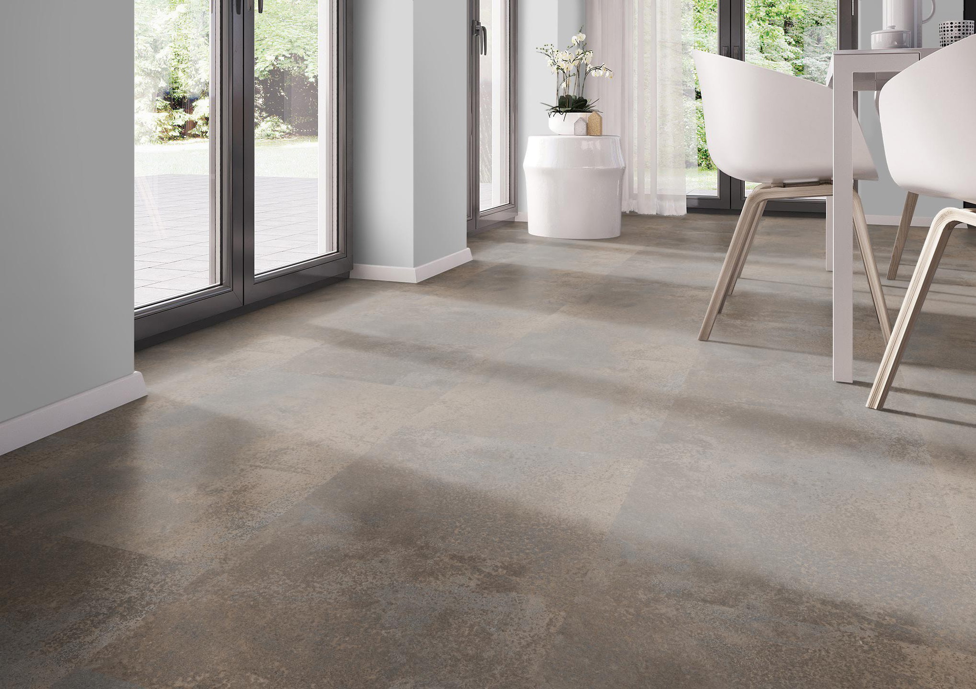 Milieubild Modernes Esszimmer - bodentiefe Perspektive - nexflor Klebe-Vinyl Oreios Collection Giona Milieubild Modernes Esszimmer - bodentiefe Perspektive - nexflor NXF-51030-003