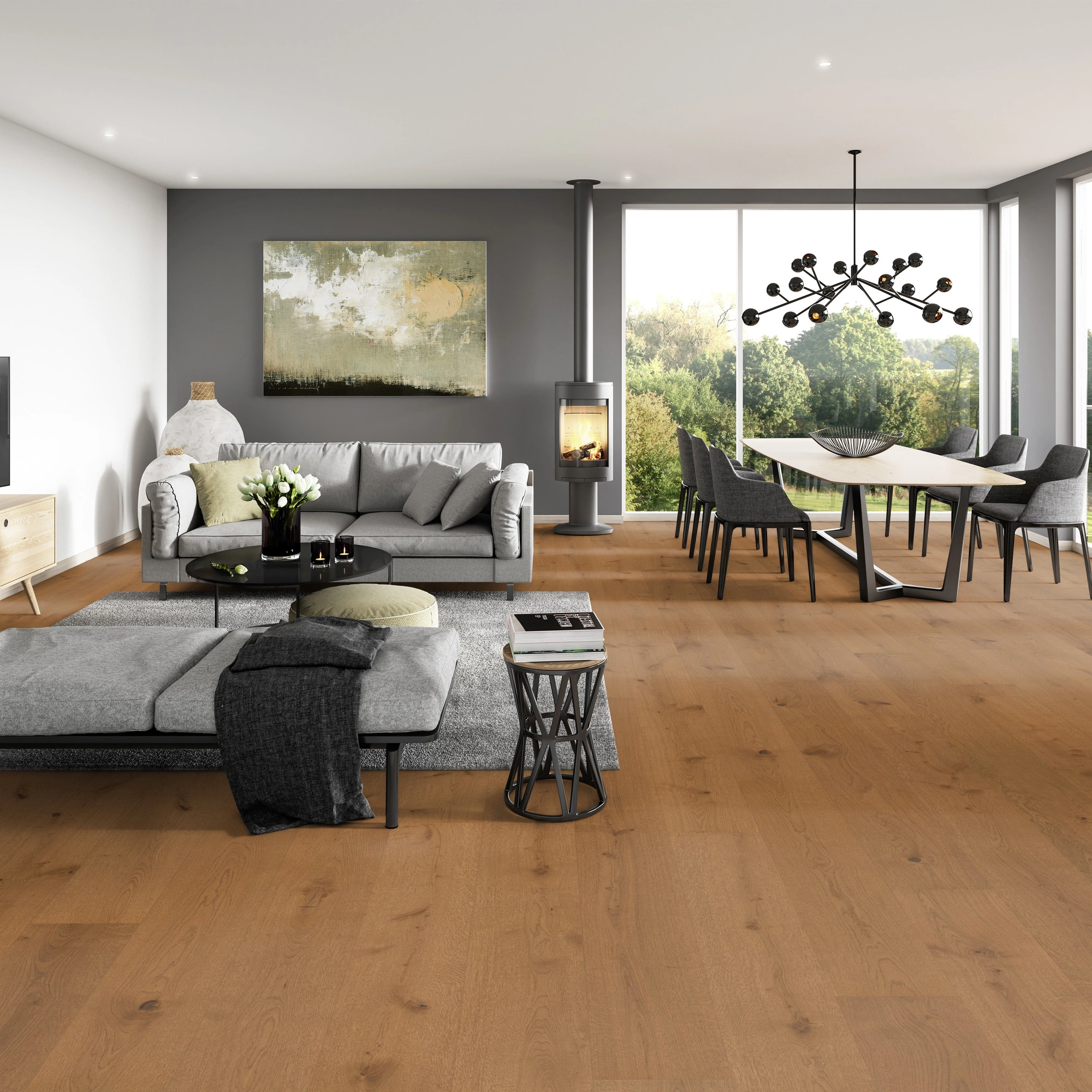 Milieubild Modernes Wohnzimmer mit Essbereich - ter Hürne Parkett Noblesse Collection OLIO Eiche Madonella Milieubild Modernes Wohnzimmer mit Essbereich - ter Hürne 1101312667