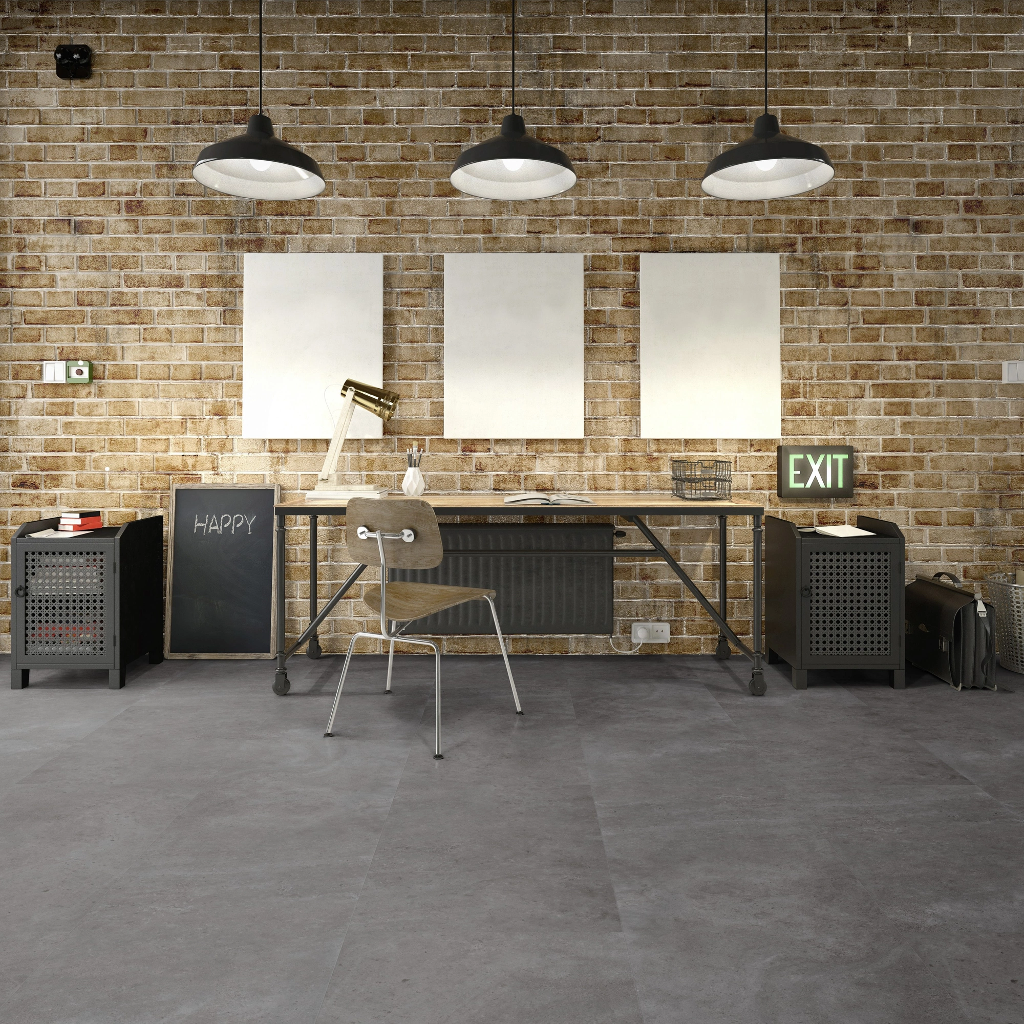 Milieubild Industrielles Wohnzimmer mit Arbeitsbereich - Friends by ter Hürne Klebe-Vinyl Stein Oskar Milieubild Industrielles Wohnzimmer mit Arbeitsbereich - Friends by ter Hürne 1188210107