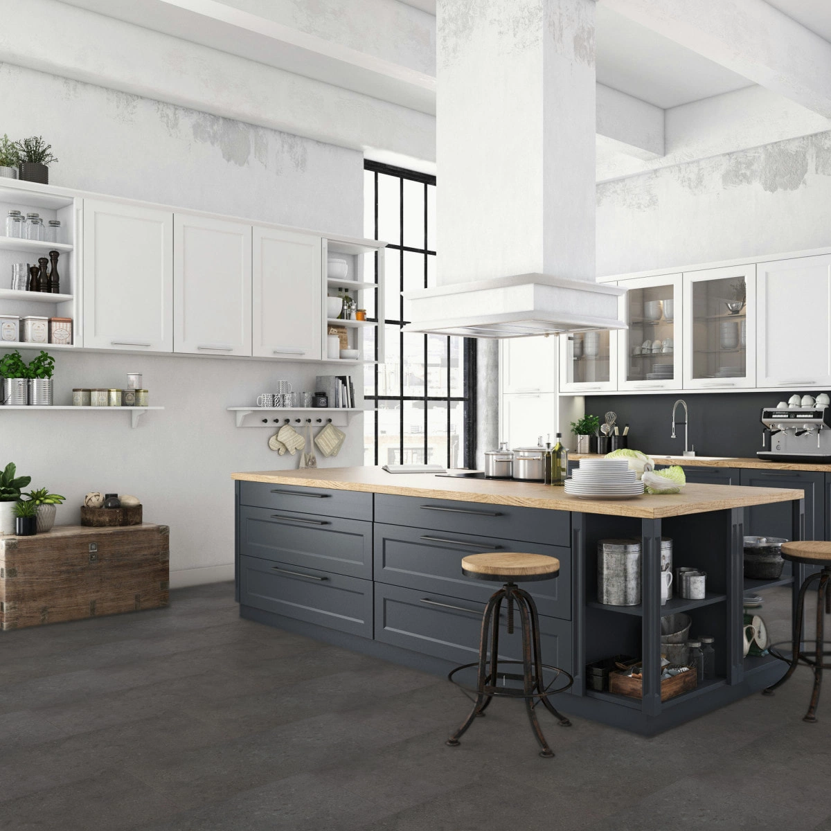 Milieubild Küche mit Küchenblock im englischen Stil - BerryAlloc Klebe-Vinyl Zenn Gluedown 30 Rimini Milieubild Küche mit Küchenblock im englischen Stil - BerryAlloc 60002227