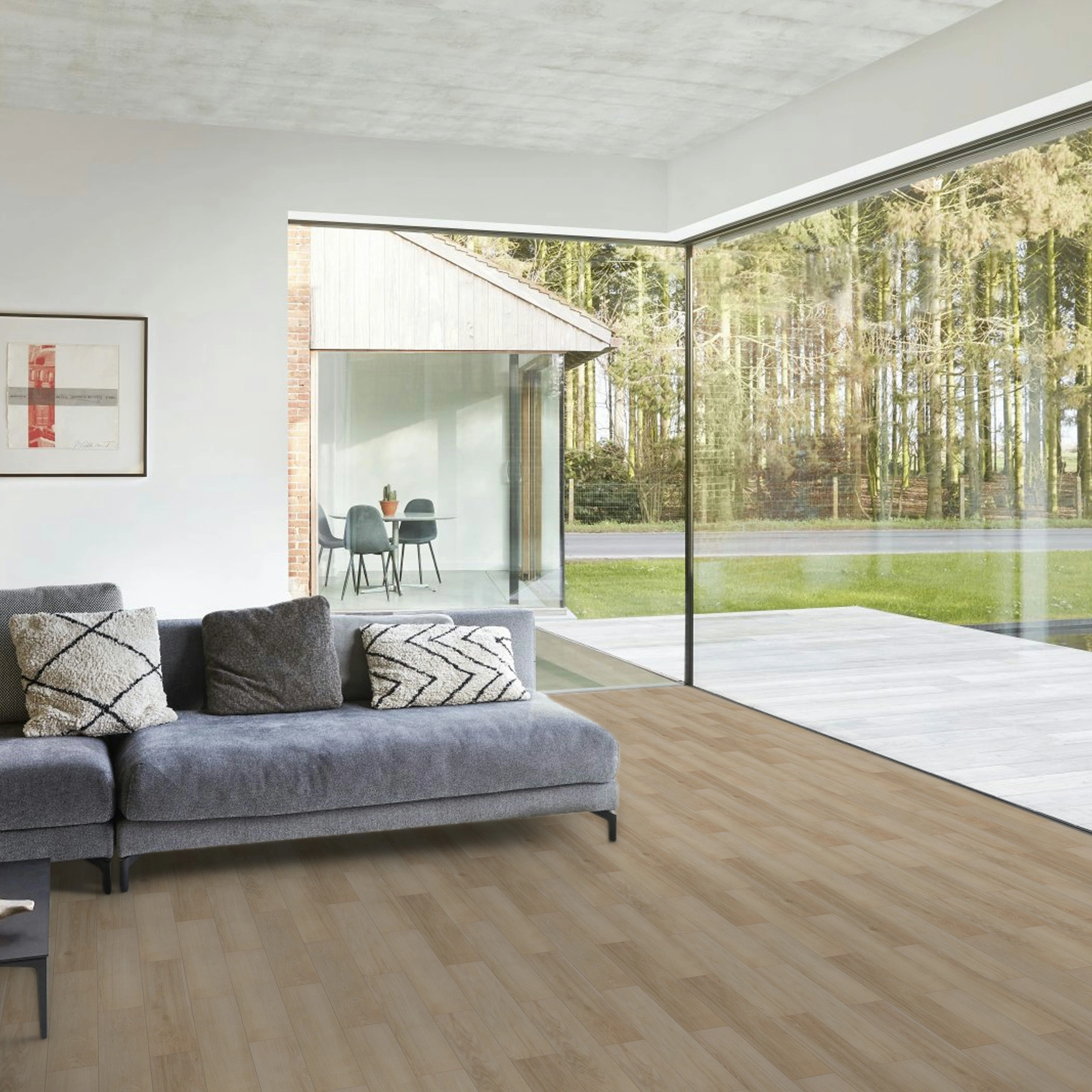Milieubild Modernes Wohnzimmer mit Fensterfront - BerryAlloc Klebe-Vinyl Zenn Gluedown 55 Herringbone Sorrento Milieubild Modernes Wohnzimmer mit Fensterfront - BerryAlloc 60002262