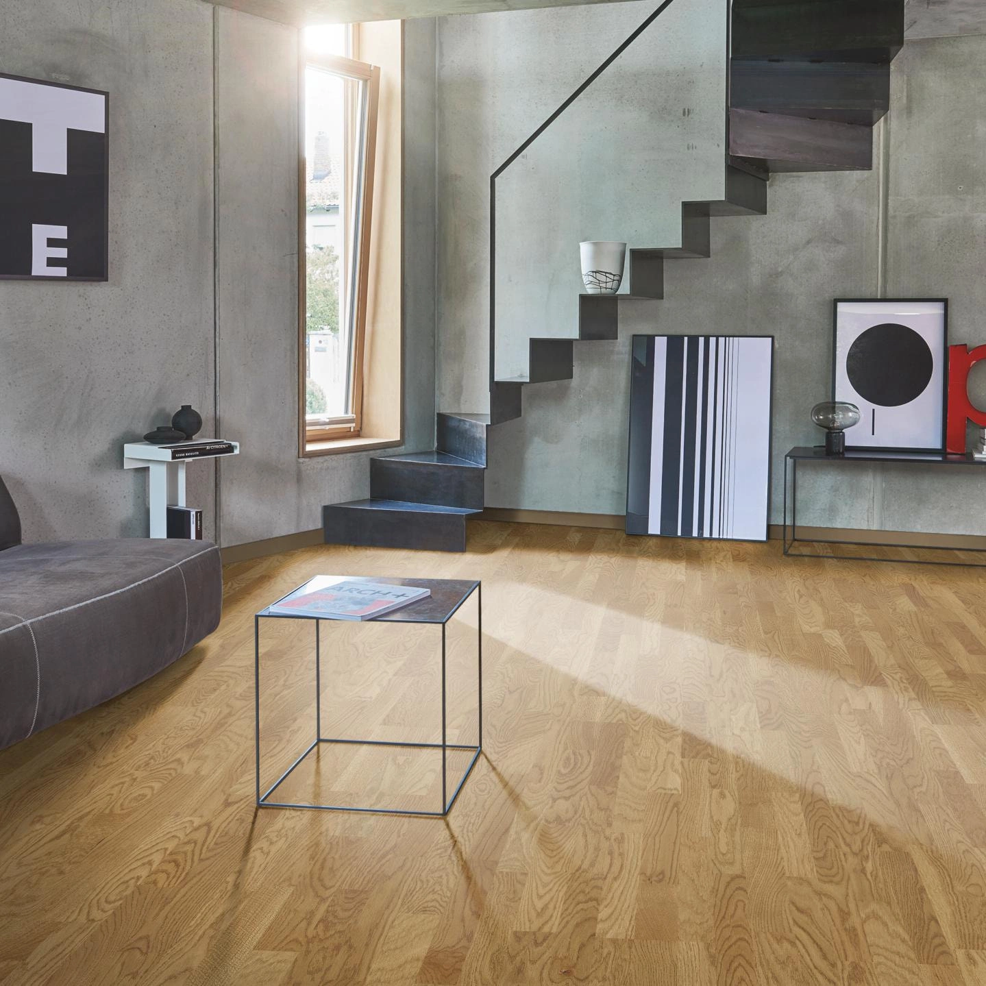 Milieubild Wohnzimmer im modernen Loft-Stil - Parador Parkett Classic 3025 Eiche Malbec natur Milieubild Wohnzimmer im modernen Loft-Stil - Parador 1748908