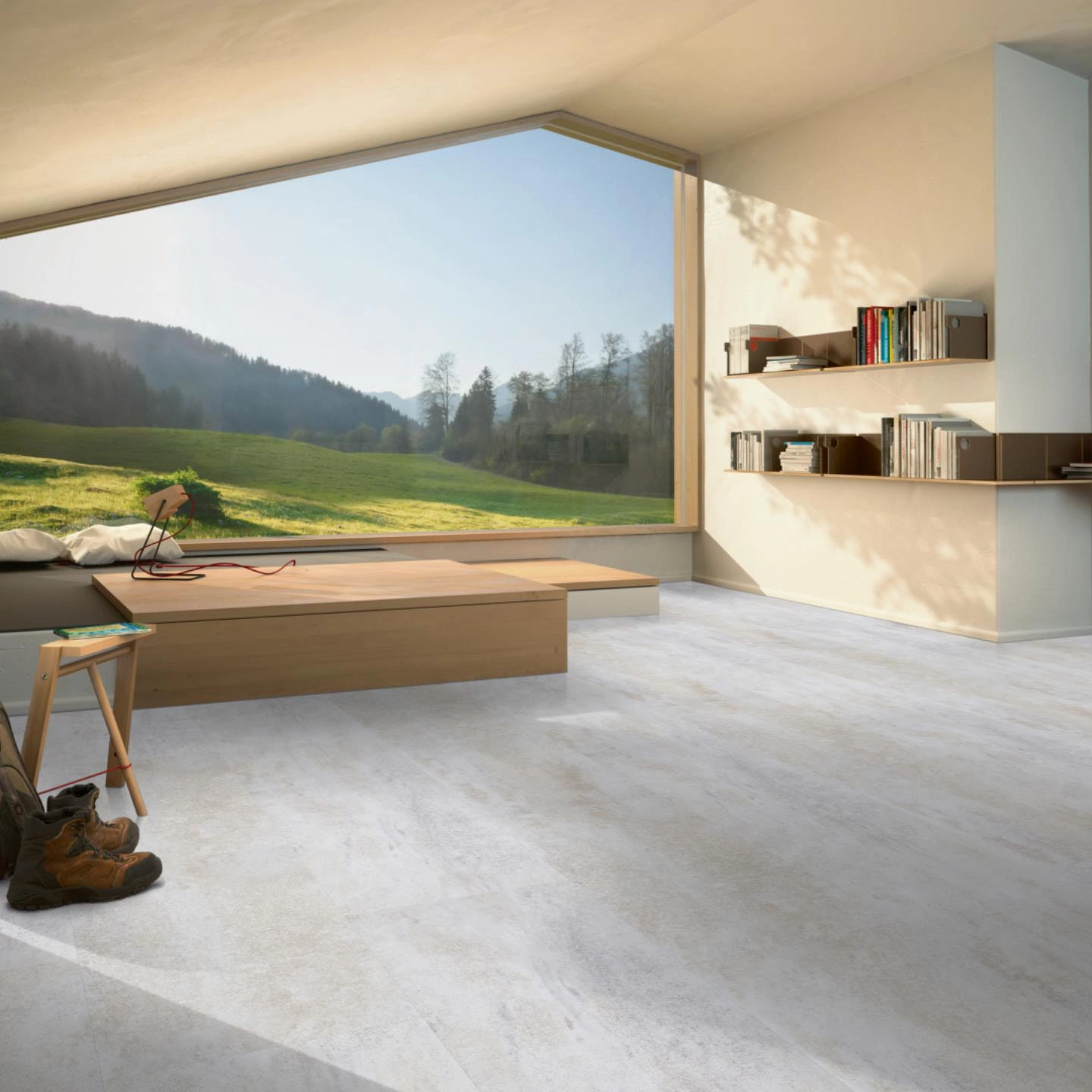 Milieubild Moderne Hütte mit Blick in die Natur - Parador Klebe-Vinyl Trendtime 5 Dryback Dolomit weiß Milieubild Moderne Hütte mit Blick in die Natur - Parador 1750856
