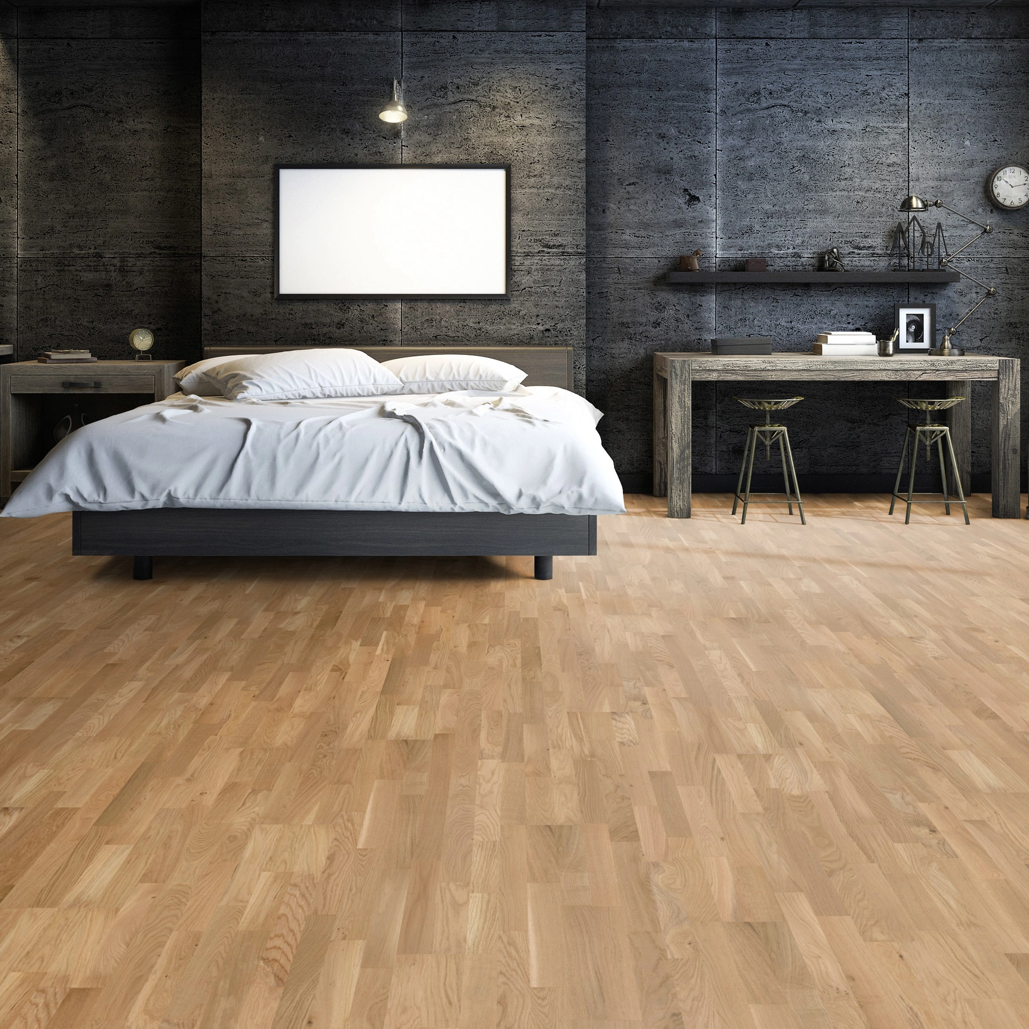 Milieubild Großzügiges Schafzimmer mit Steinwand - Friends by ter Hürne Parkett Eiche Alice Milieubild Großzügiges Schafzimmer mit Steinwand - Friends by ter Hürne 1188312449