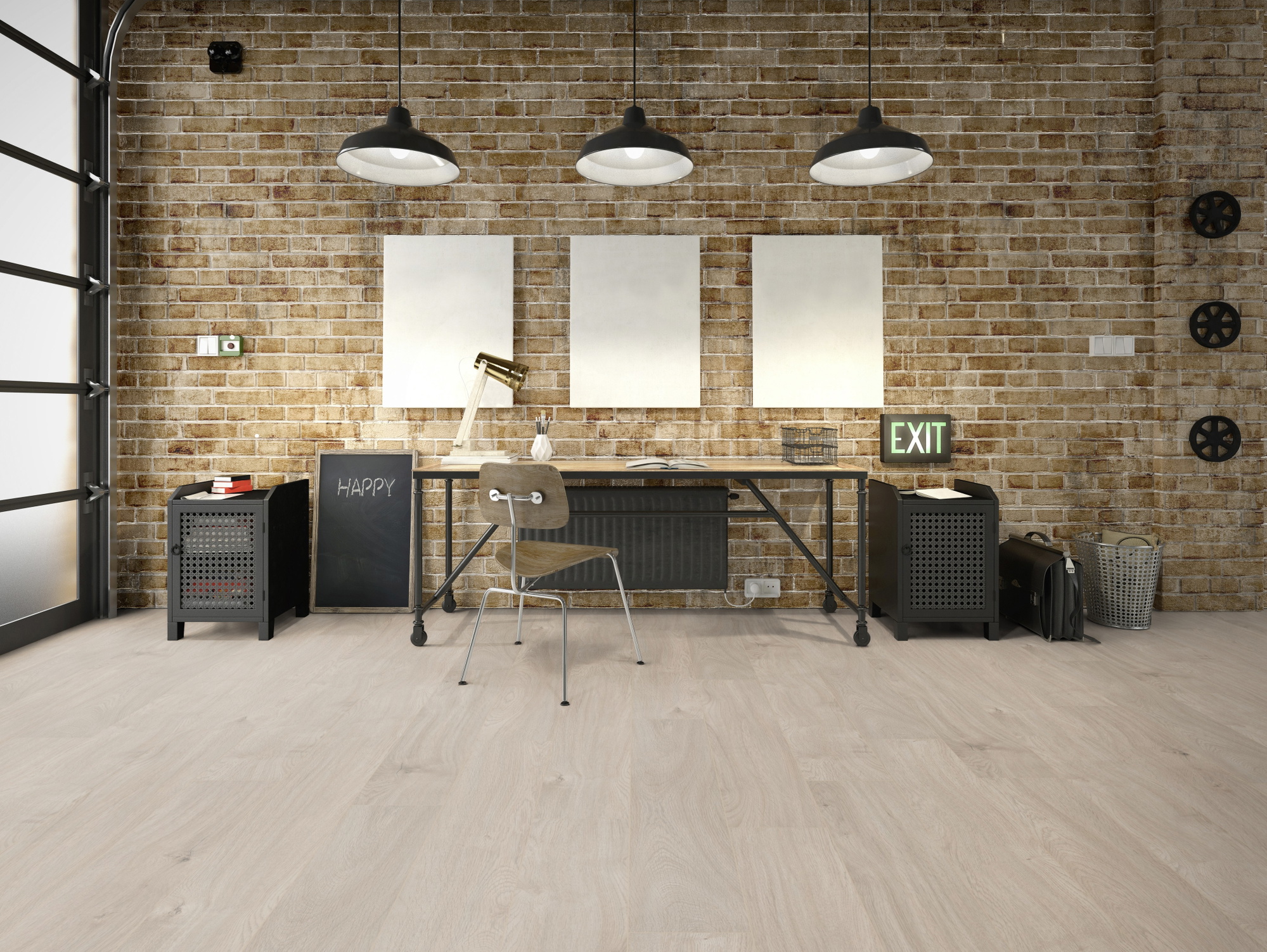 Milieubild Industrielles Wohnzimmer mit Arbeitsbereich - Friends by ter Hürne Laminat Eiche Violeta Milieubild Industrielles Wohnzimmer mit Arbeitsbereich - Friends by ter Hürne 1188020018