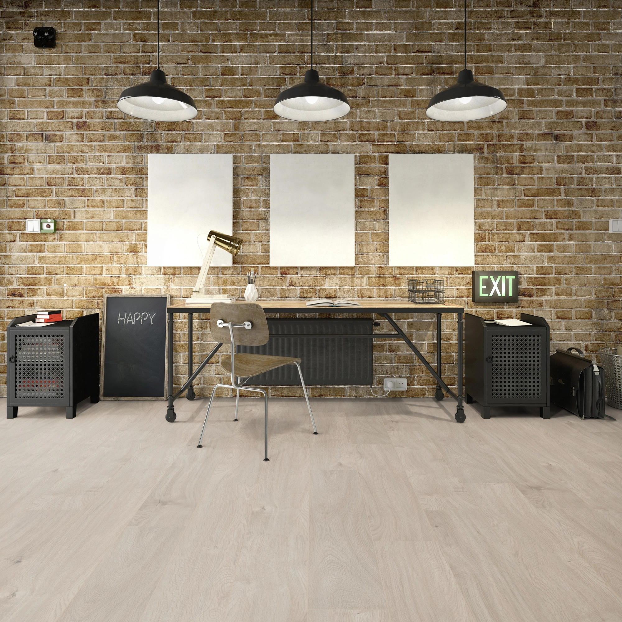 Milieubild Industrielles Wohnzimmer mit Arbeitsbereich - Friends by ter Hürne Laminat Eiche Violeta Milieubild Industrielles Wohnzimmer mit Arbeitsbereich - Friends by ter Hürne 1188020018