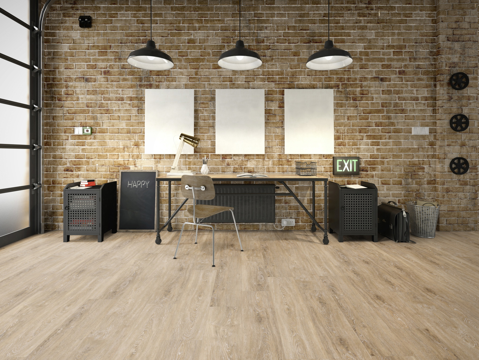 Milieubild Industrielles Wohnzimmer mit Arbeitsbereich - Friends by ter Hürne HDF Klick-Vinyl Eiche Vincent Milieubild Industrielles Wohnzimmer mit Arbeitsbereich - Friends by ter Hürne 1188200002