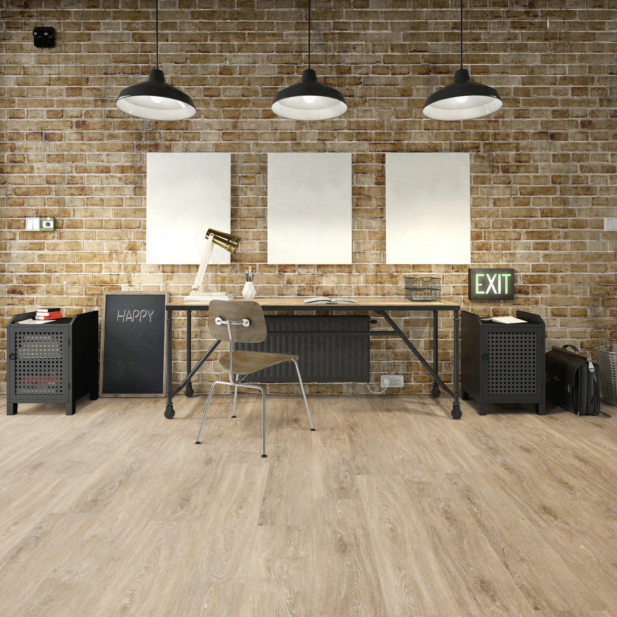 Milieubild Industrielles Wohnzimmer mit Arbeitsbereich - Friends by ter Hürne HDF Klick-Vinyl Eiche Vincent Milieubild Industrielles Wohnzimmer mit Arbeitsbereich - Friends by ter Hürne 1188200002