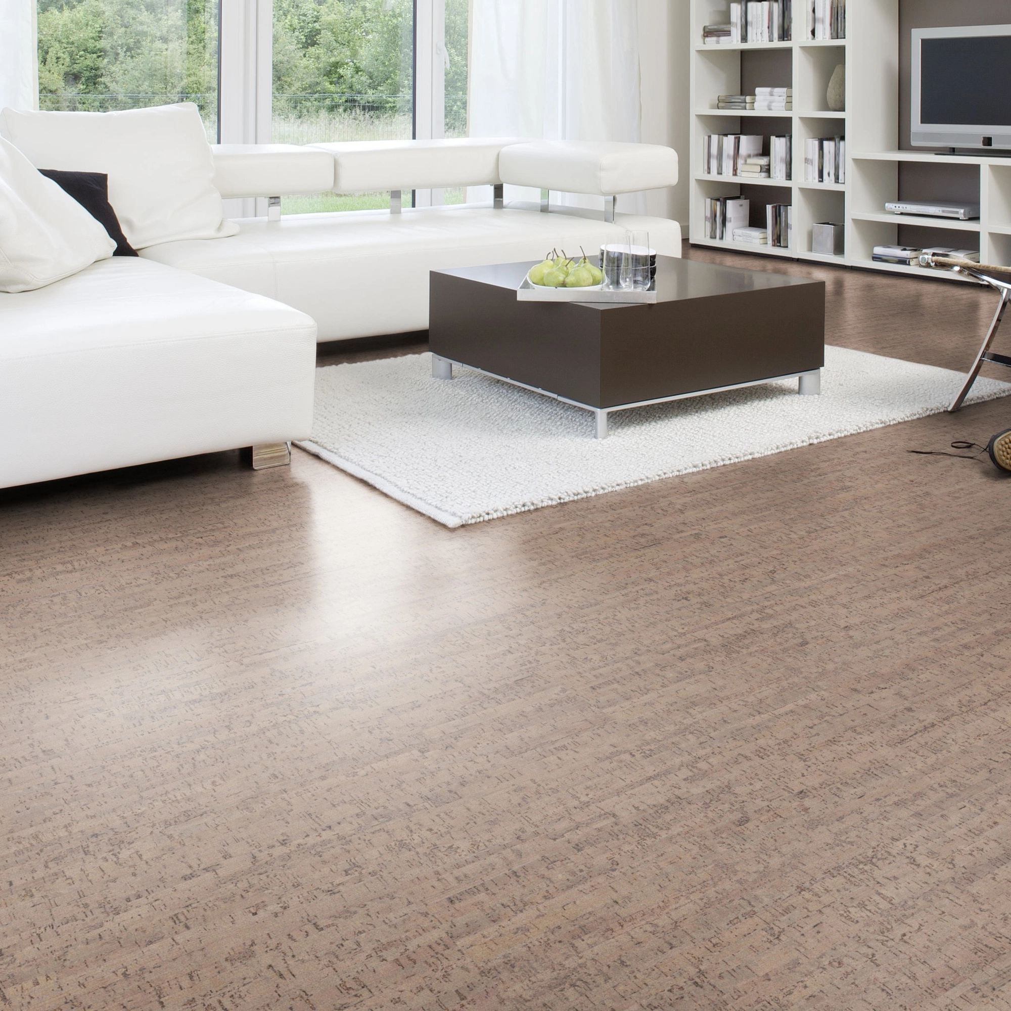 Milieubild Modernes Wohnzimmer mit Wohnlandschaft - Wicanders Wise HDF Klick-Korkboden cork Go Gloomy Milieubild Modernes Wohnzimmer mit Wohnlandschaft - Wicanders Wise 80001285