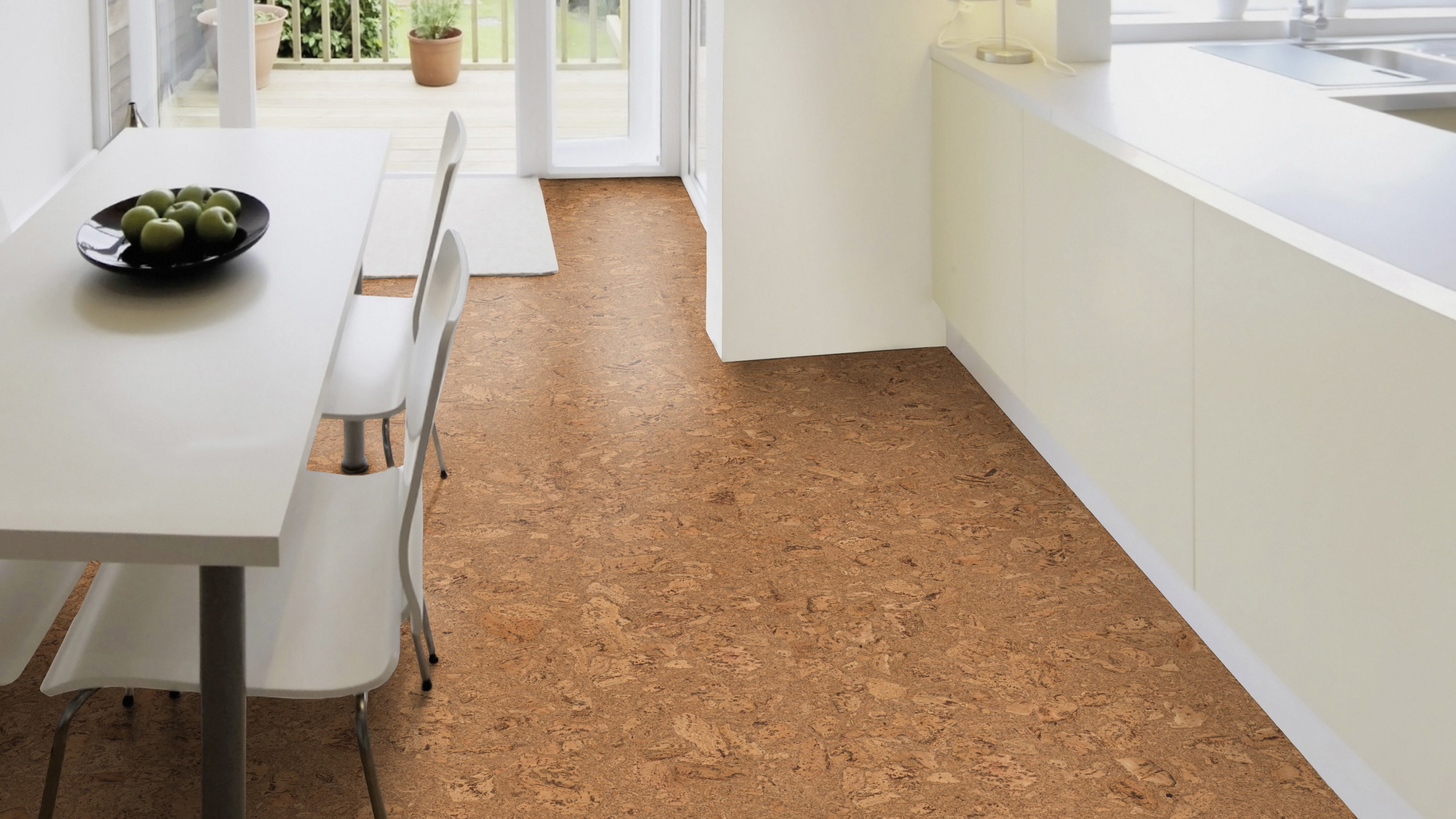 Milieubild Esszimmer mit Terrassentür - Wicanders HDF Klick-Korkboden cork Essence Originals Dawn Milieubild Esszimmer mit Terrassentür - Wicanders 80002244