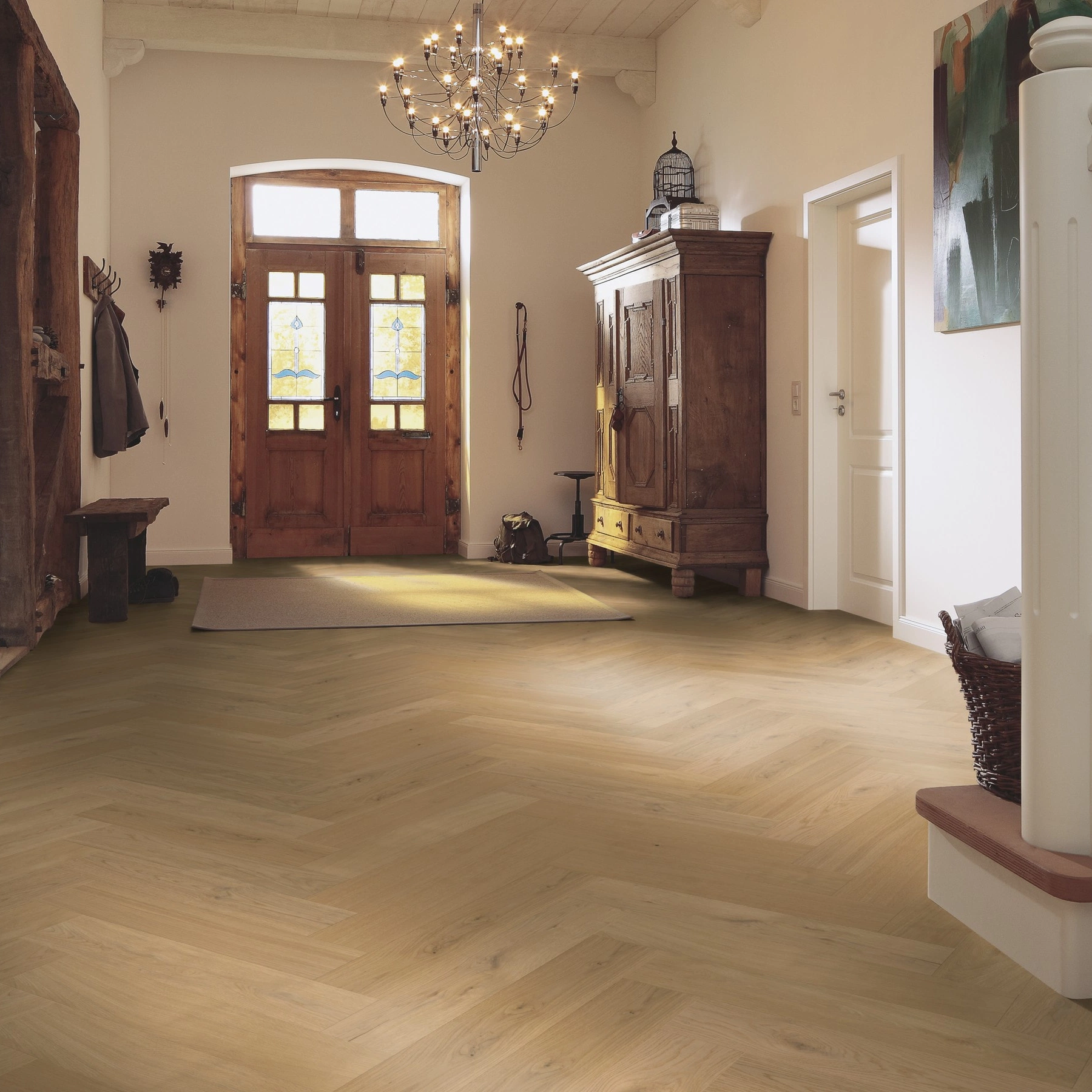 Milieubild Eingangsbereich mit Flur im Landhaus-Stil - MEISTER Holzboden HS 500 Lindura Eiche classic pure Milieubild Eingangsbereich mit Flur im Landhaus-Stil - MEISTER 500010-0700140-08928