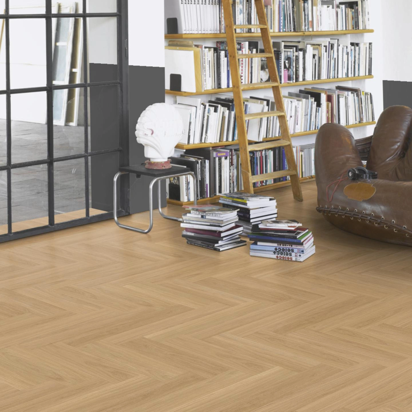 Milieubild Modernes Wohnzimmer mit Atelier - Parador Rigid Klick-Vinyl Trendtime 3 Eiche Oxford natur Milieubild Modernes Wohnzimmer mit Atelier - Parador 1748857