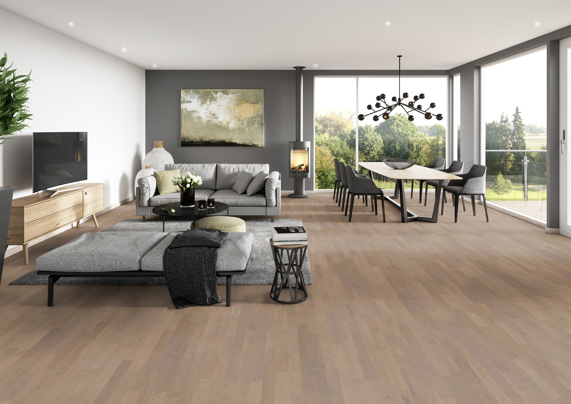Milieubild Modernes Wohnzimmer mit Essbereich - ter Hürne Parkett Tailored Collection Eiche Bacchus Milieubild Modernes Wohnzimmer mit Essbereich - ter Hürne 1101312510