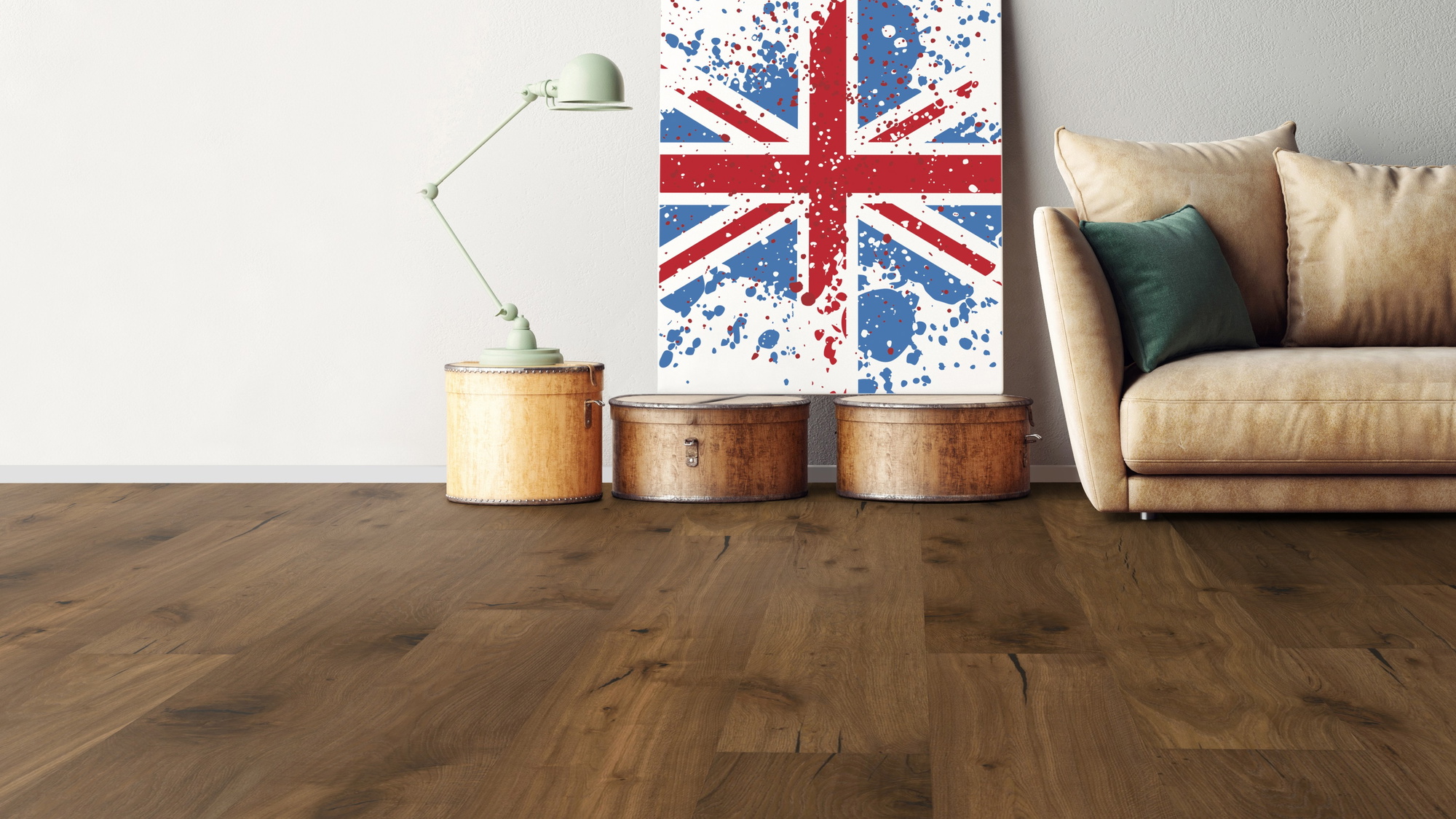 Milieubild Wohnzimmer mit Sofa - bodentiefe Perspektive - Bennett & Jones Parkett Grand Houses Oak No. 23 Hampton Milieubild Wohnzimmer mit Sofa - bodentiefe Perspektive - Bennett & Jones 1148012310