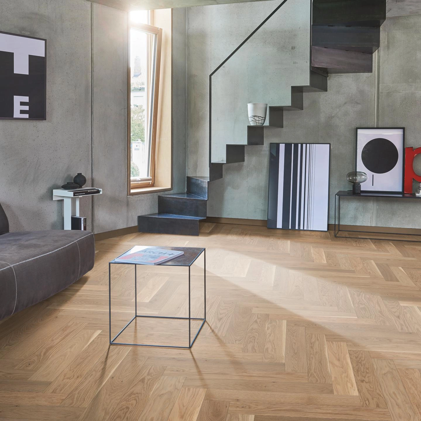 Milieubild Wohnzimmer im modernen Loft-Stil - Parador Parkett Trendtime 3 Eiche cream Milieubild Wohnzimmer im modernen Loft-Stil - Parador 1739932