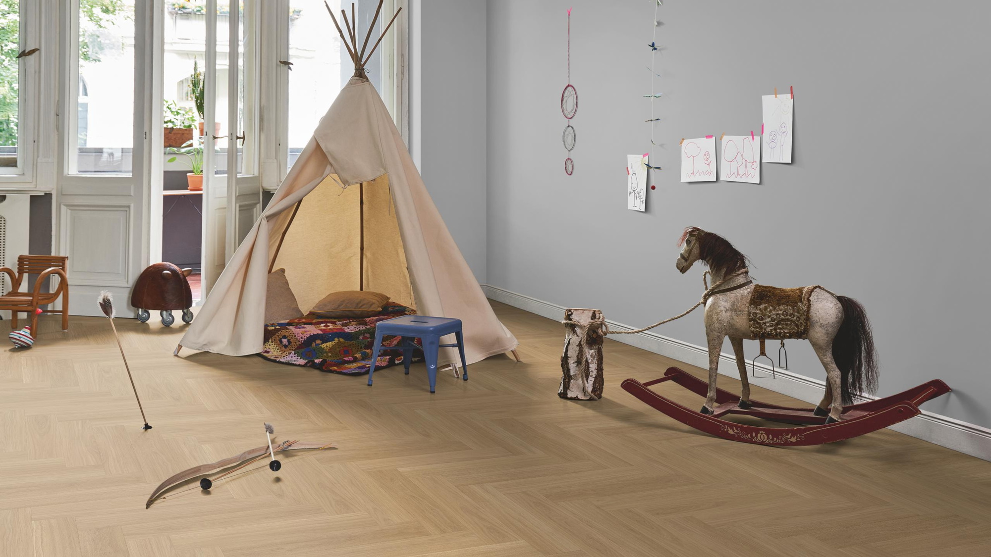 Milieubild Kinderzimmer in Stadtwohnung - Parador Rigid Klick-Vinyl Trendtime 3 Eiche Oxford natur Milieubild Kinderzimmer in Stadtwohnung - Parador 1748857