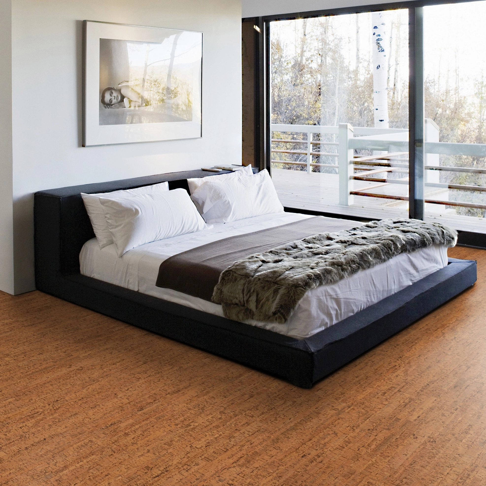 Milieubild Schlafzimmer mit Balkon - Wicanders Wise HDF Klick-Korkboden cork Go Attraction Milieubild Schlafzimmer mit Balkon - Wicanders Wise 80001640
