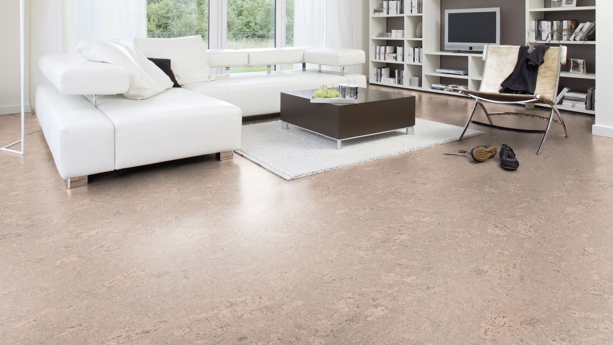 Milieubild Modernes Wohnzimmer mit Wohnlandschaft - Wicanders Wise HDF Klick-Korkboden cork Essence Personality Timide Milieubild Modernes Wohnzimmer mit Wohnlandschaft - Wicanders Wise 80002262