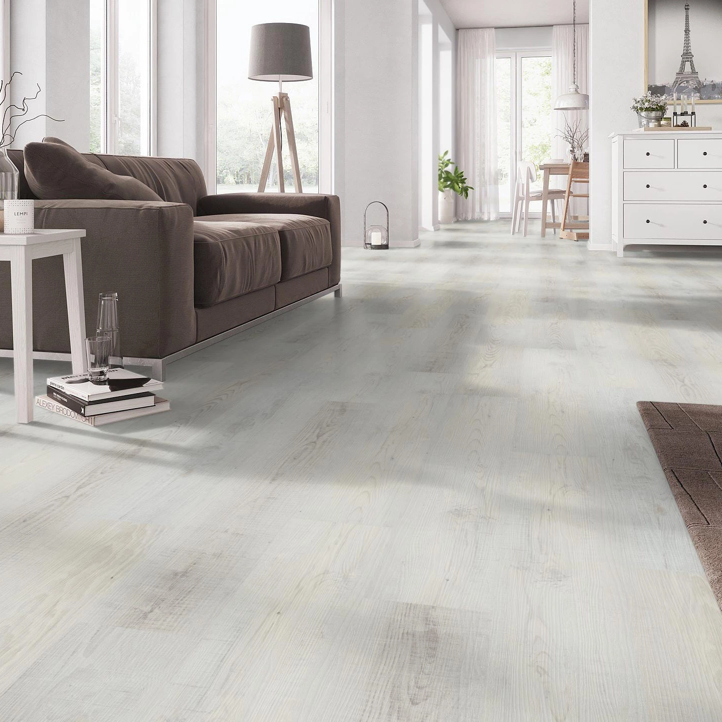 Milieubild Wohnzimmer mit Couch - nexflor Rigid Klick-Vinyl Apollo Click Collection Pergamon Oak Milieubild Wohnzimmer mit Couch - nexflor NXF-60030-008