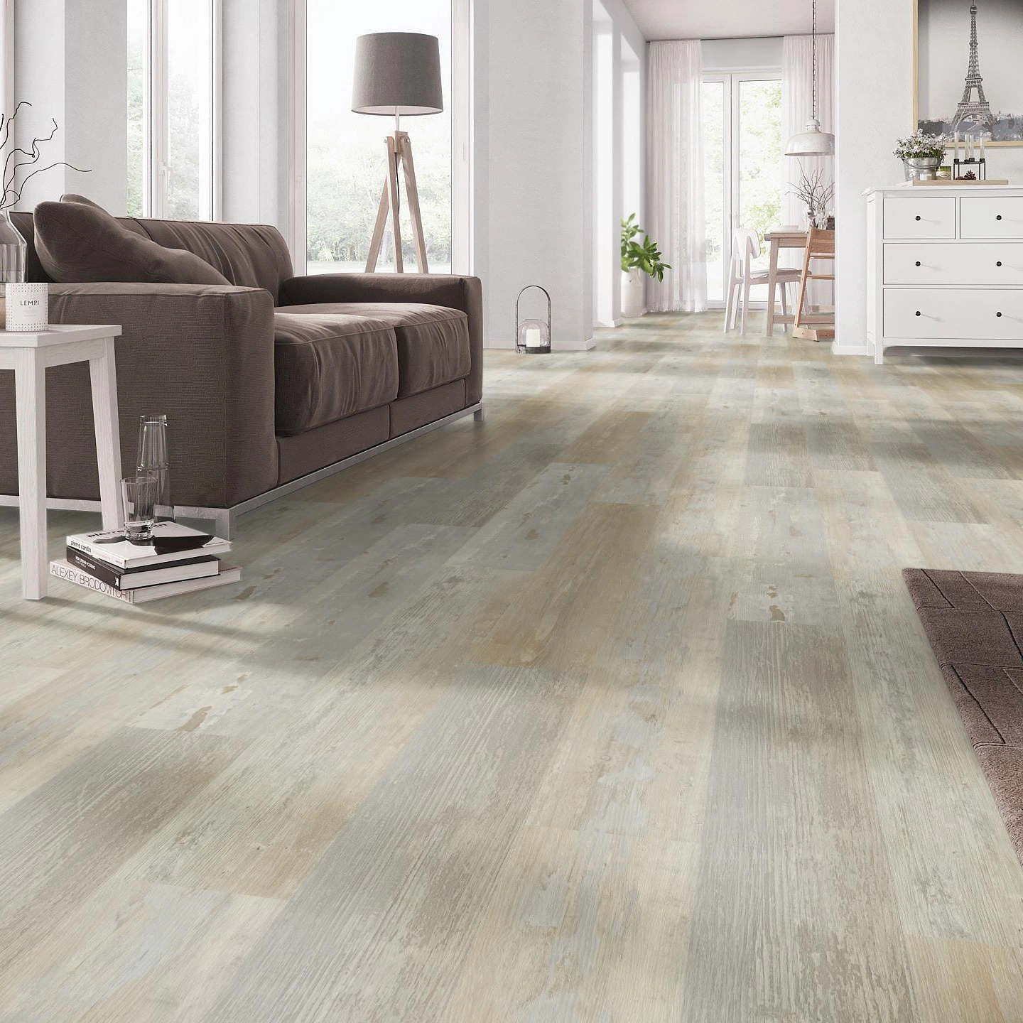 Milieubild Wohnzimmer mit Couch - nexflor Rigid Klick-Vinyl Apollo Click Collection Knossos Oak Milieubild Wohnzimmer mit Couch - nexflor NXF-60030-012