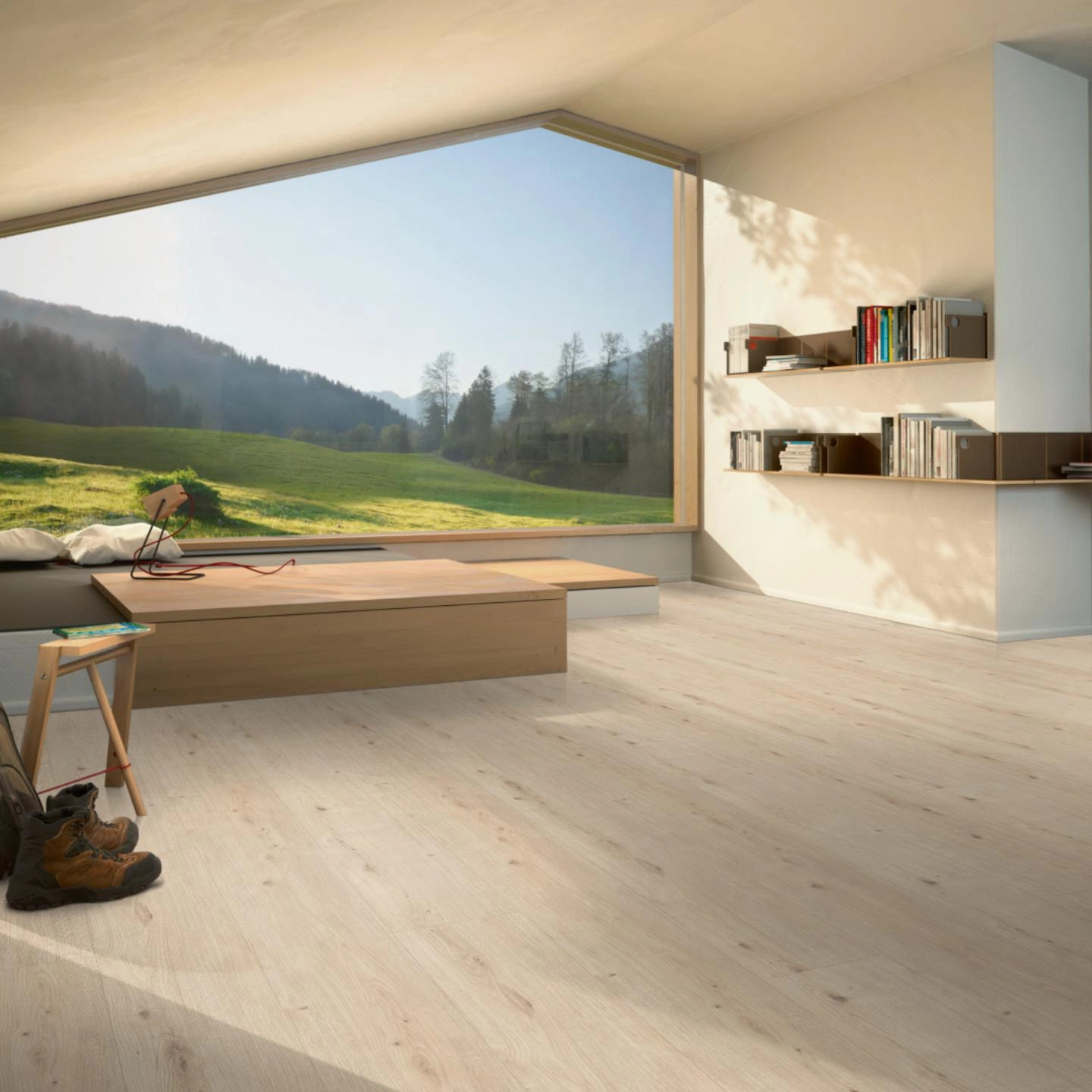 Milieubild Moderne Hütte mit Blick in die Natur - Parador HDF Klick-Designboden Modular ONE Eiche Atmosphere geschliffen Milieubild Moderne Hütte mit Blick in die Natur - Parador 1744555