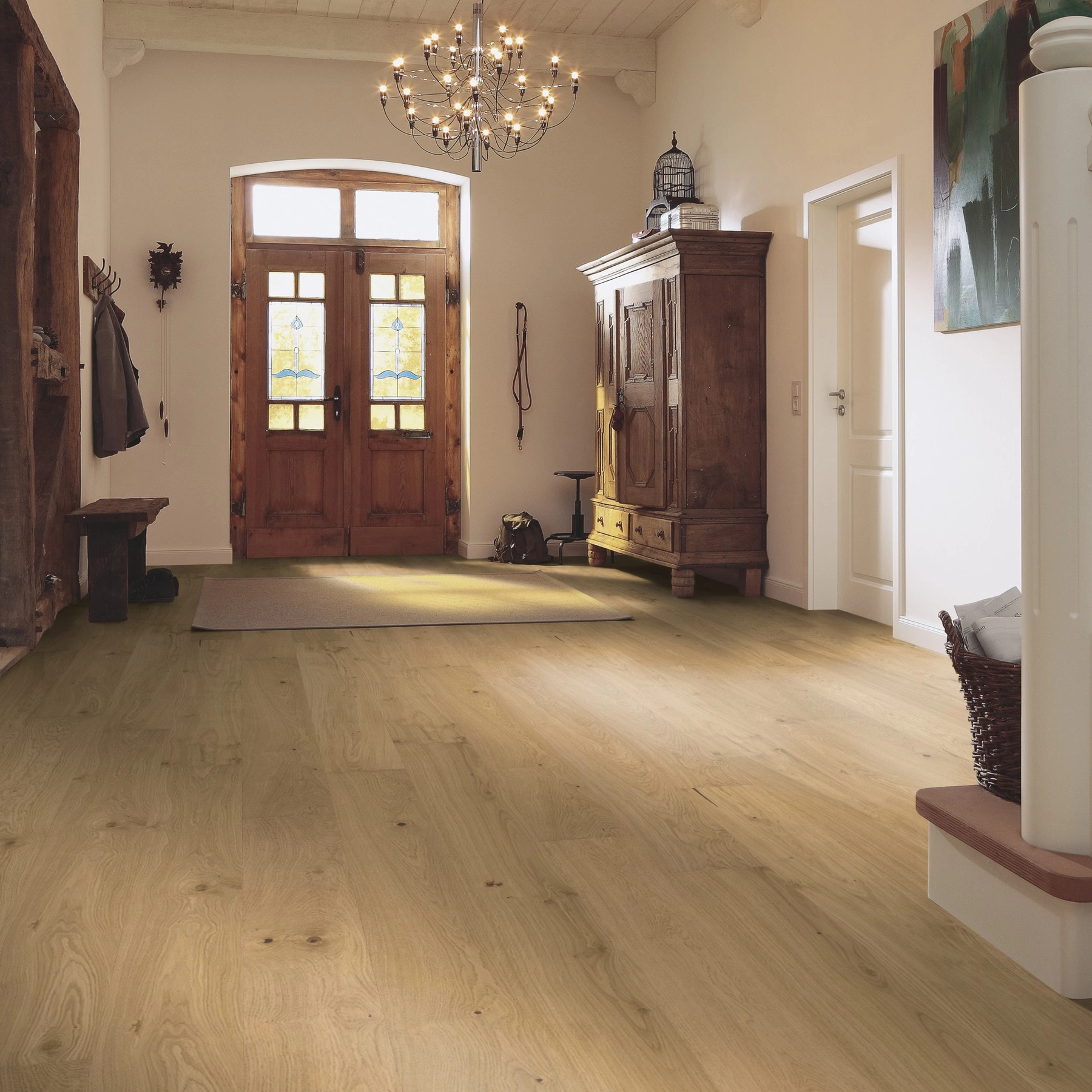 Milieubild Eingangsbereich mit Flur im Landhaus-Stil - MEISTER Furnierboden HD 100 Natureflex Eiche lebhaft creme Milieubild Eingangsbereich mit Flur im Landhaus-Stil - MEISTER 500139-2200210-20015