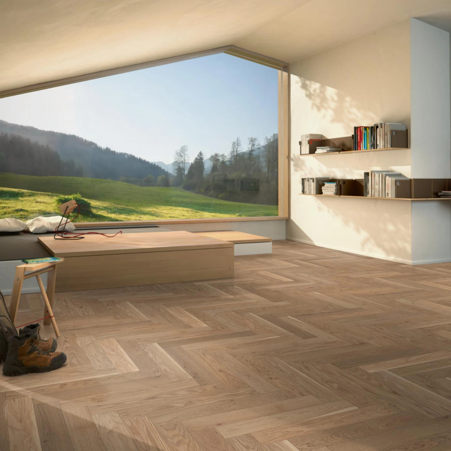 Milieubild Moderne Hütte mit Blick in die Natur - Parador Parkett Trendtime 3 Eiche cream Milieubild Moderne Hütte mit Blick in die Natur - Parador 1739932