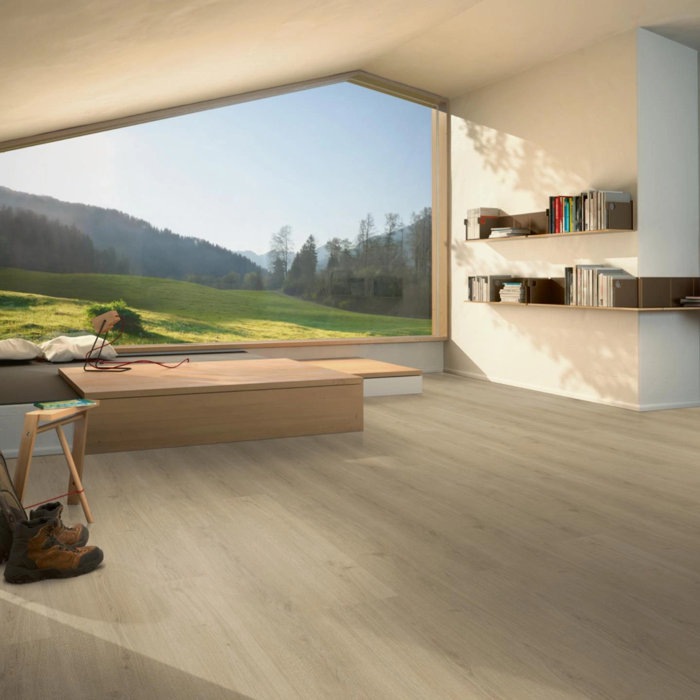 Milieubild Moderne Hütte mit Blick in die Natur - Parador Klebe-Vinyl Basic 2.0 Eiche Regent beige Milieubild Moderne Hütte mit Blick in die Natur - Parador 1748822