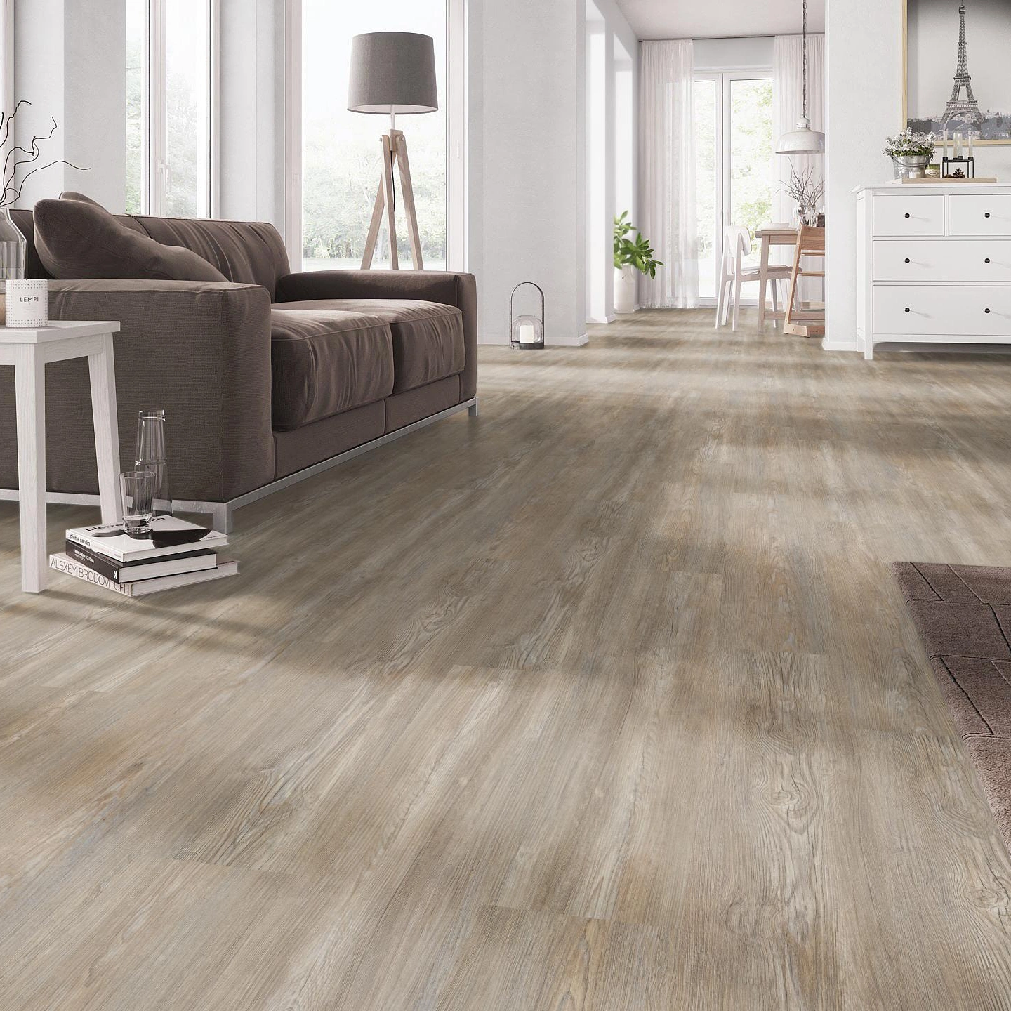 Milieubild Wohnzimmer mit Couch - nexflor Rigid Klick-Vinyl Apollo Click Collection Olympia Oak Milieubild Wohnzimmer mit Couch - nexflor NXF-60030-005