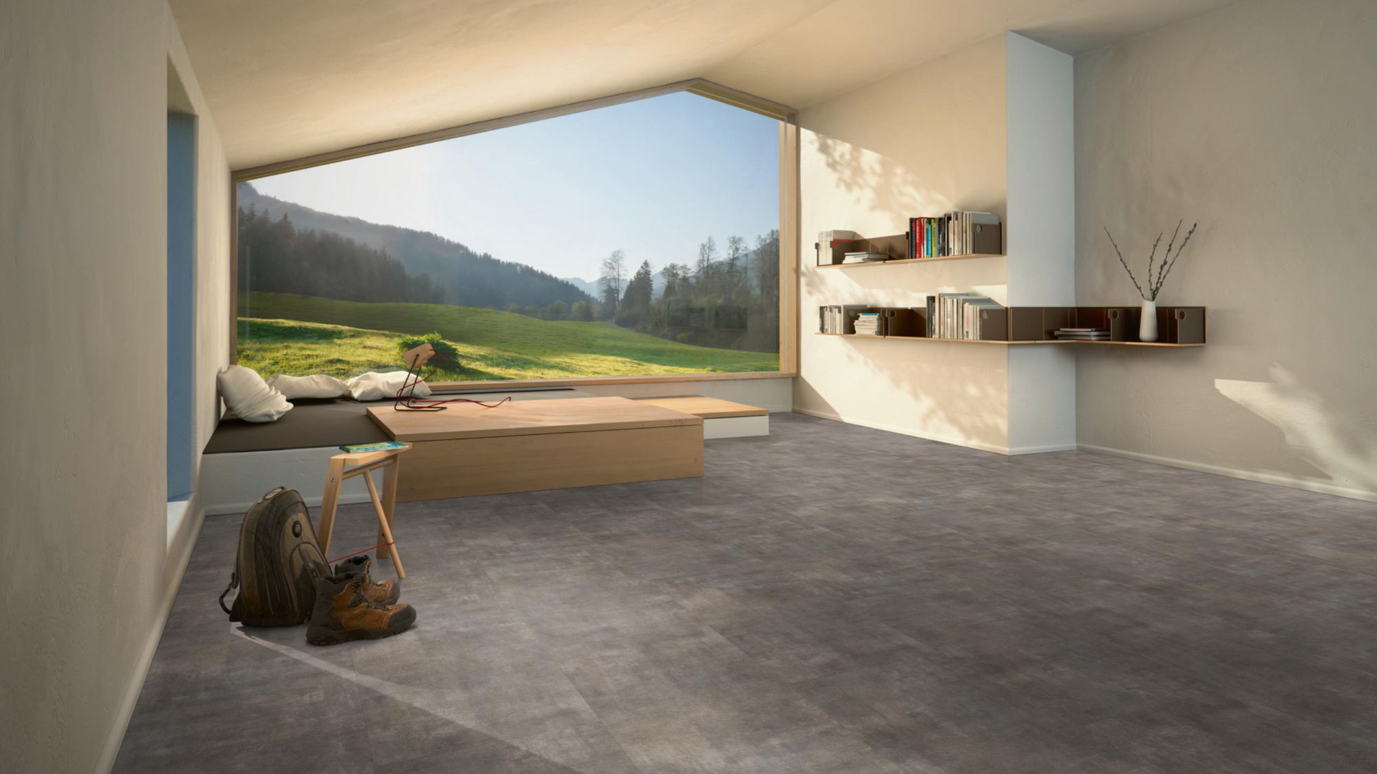 Milieubild Moderne Hütte mit Blick in die Natur - Parador Klebe-Vinyl Trendtime 5 Dryback Mineral grey Milieubild Moderne Hütte mit Blick in die Natur - Parador 1750855