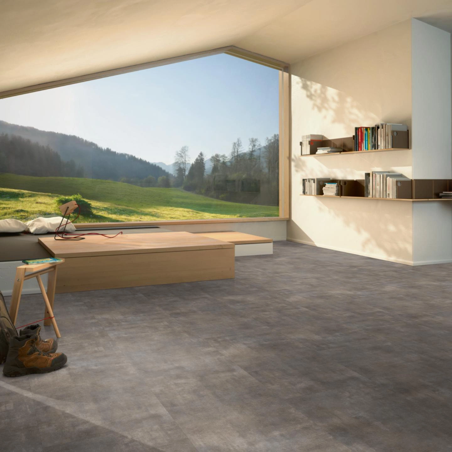 Milieubild Moderne Hütte mit Blick in die Natur - Parador Klebe-Vinyl Trendtime 5 Dryback Mineral grey Milieubild Moderne Hütte mit Blick in die Natur - Parador 1750855