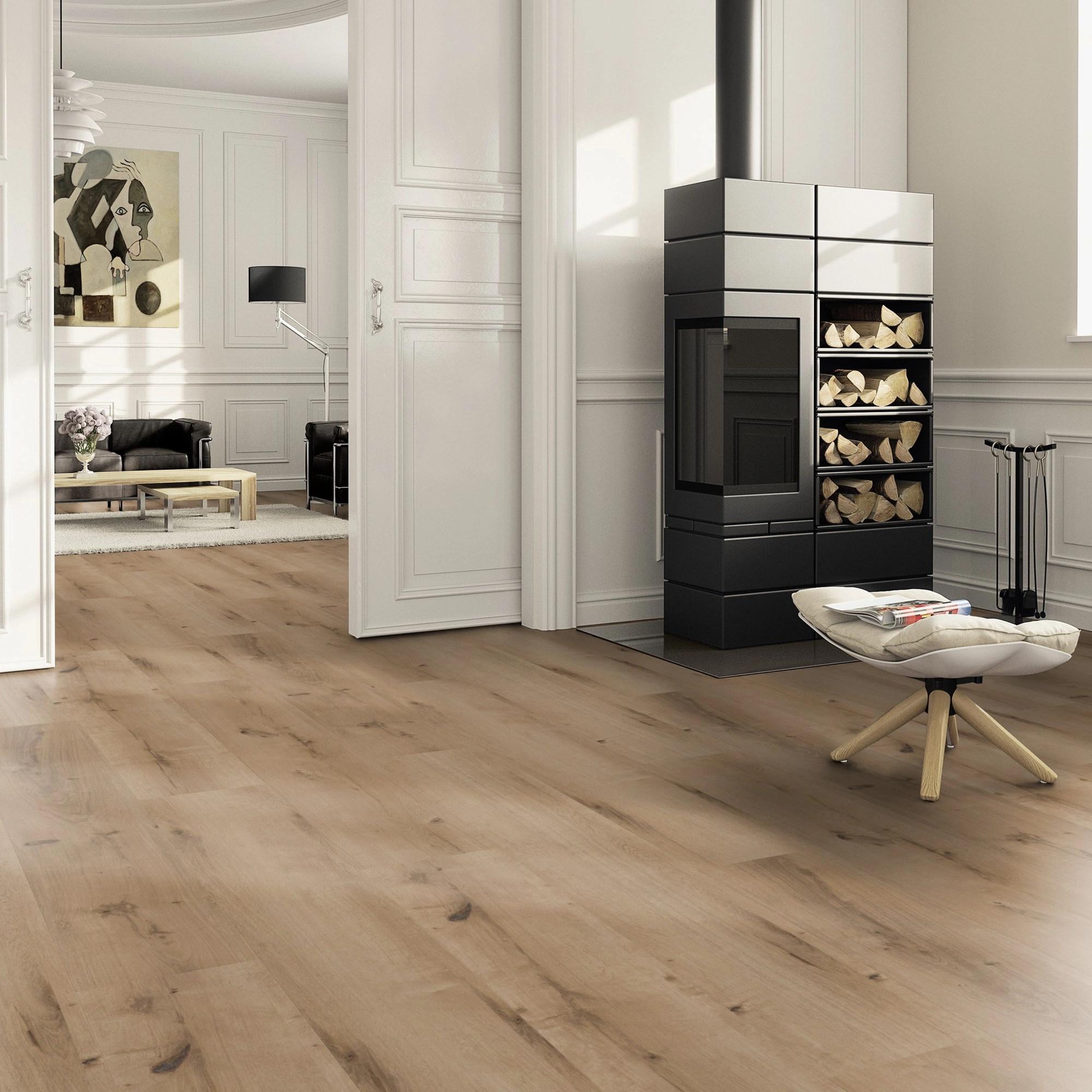 Milieubild Wohnzimmer im Landhaus-Stil mit Kamin - ter Hürne Klebe-Vinyl Pro Grand Choice Eiche Bilbao Milieubild Wohnzimmer im Landhaus-Stil mit Kamin - ter Hürne 1101210400