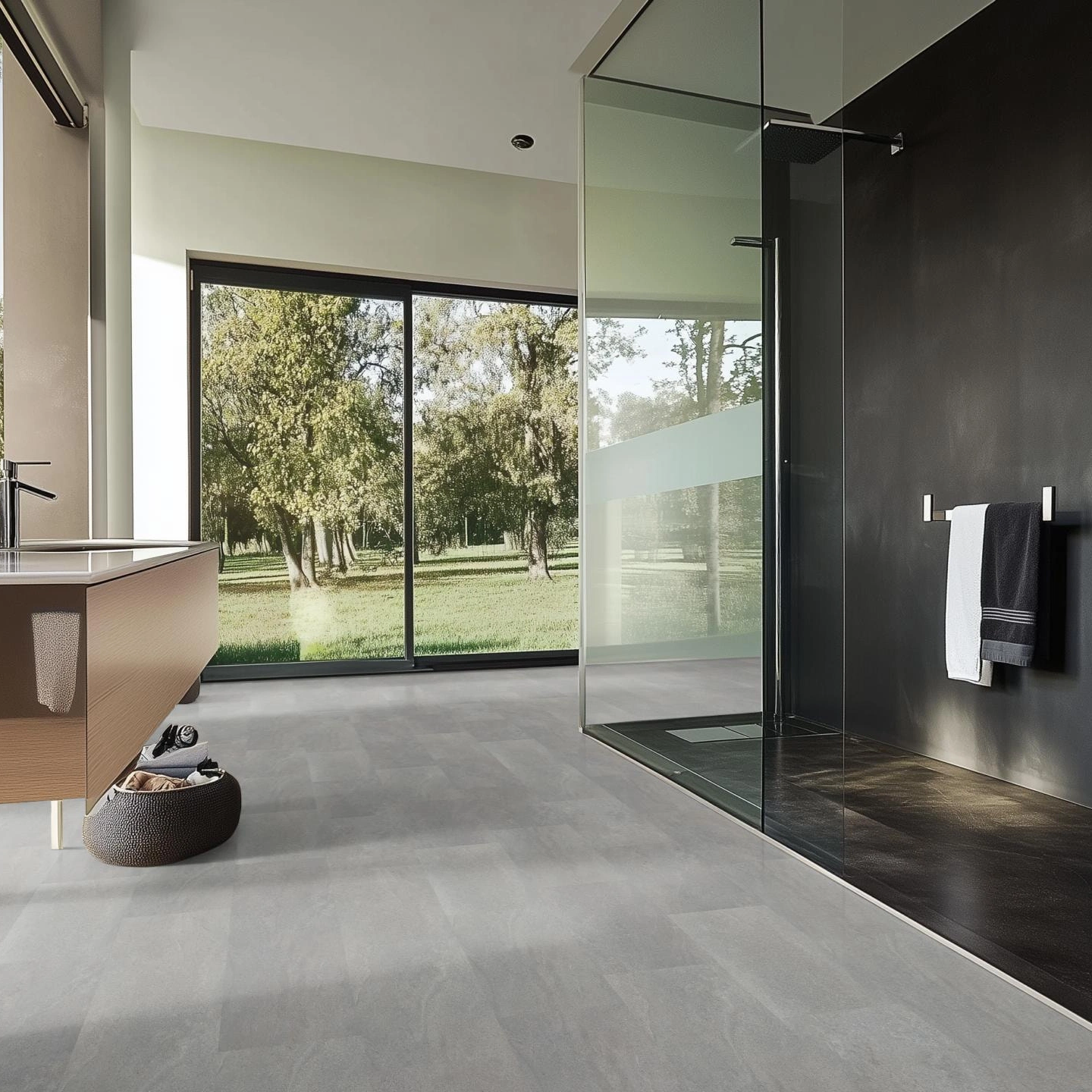 Milieubild Modernes Badezimmer mit bodentiefer Dusche - nexflor Rigid Klick-Vinyl Oreios Click Collection Mykale Milieubild Modernes Badezimmer mit bodentiefer Dusche - nexflor NXF-62030-002