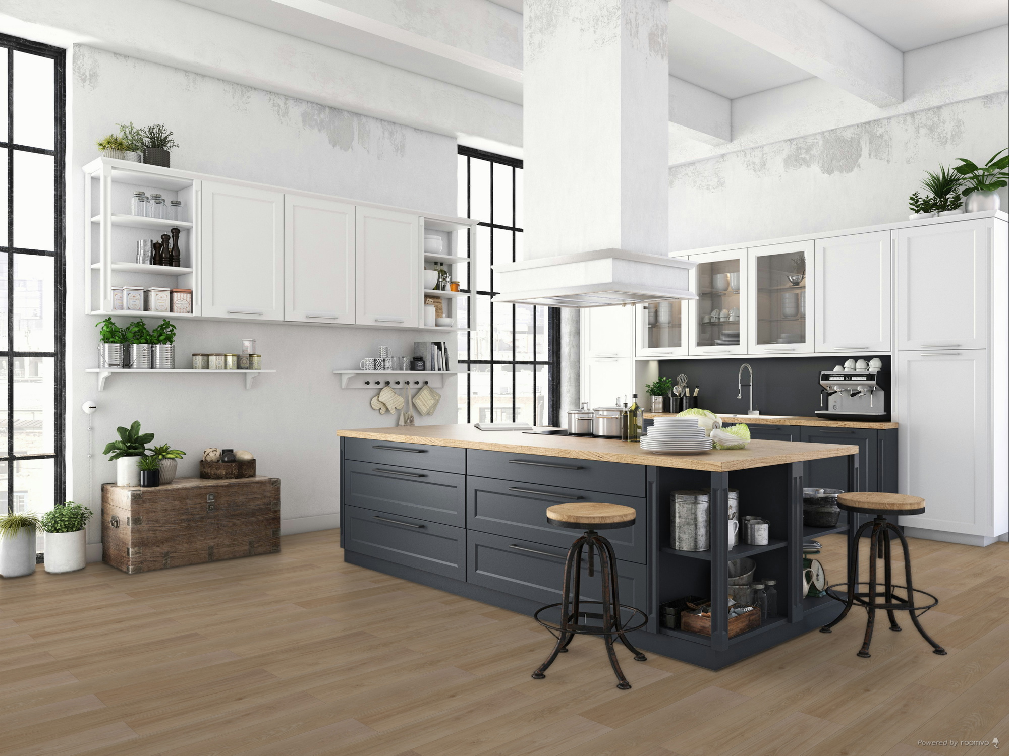 Milieubild Küche mit Küchenblock im englischen Stil - BerryAlloc Klebe-Vinyl Zenn Gluedown 55 Orlando Milieubild Küche mit Küchenblock im englischen Stil - BerryAlloc 60002252
